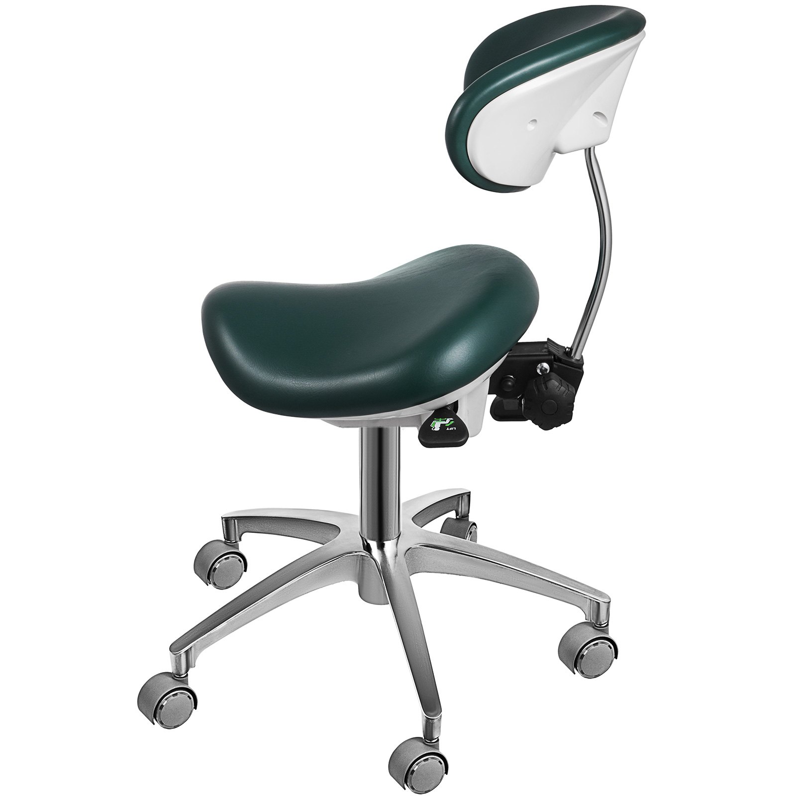 Silla Taburete Ergonómico Ajustable Verde Giratoria con Ruedas y Respaldo de PU para Médicos Salón de Spa de Masaje Dentista