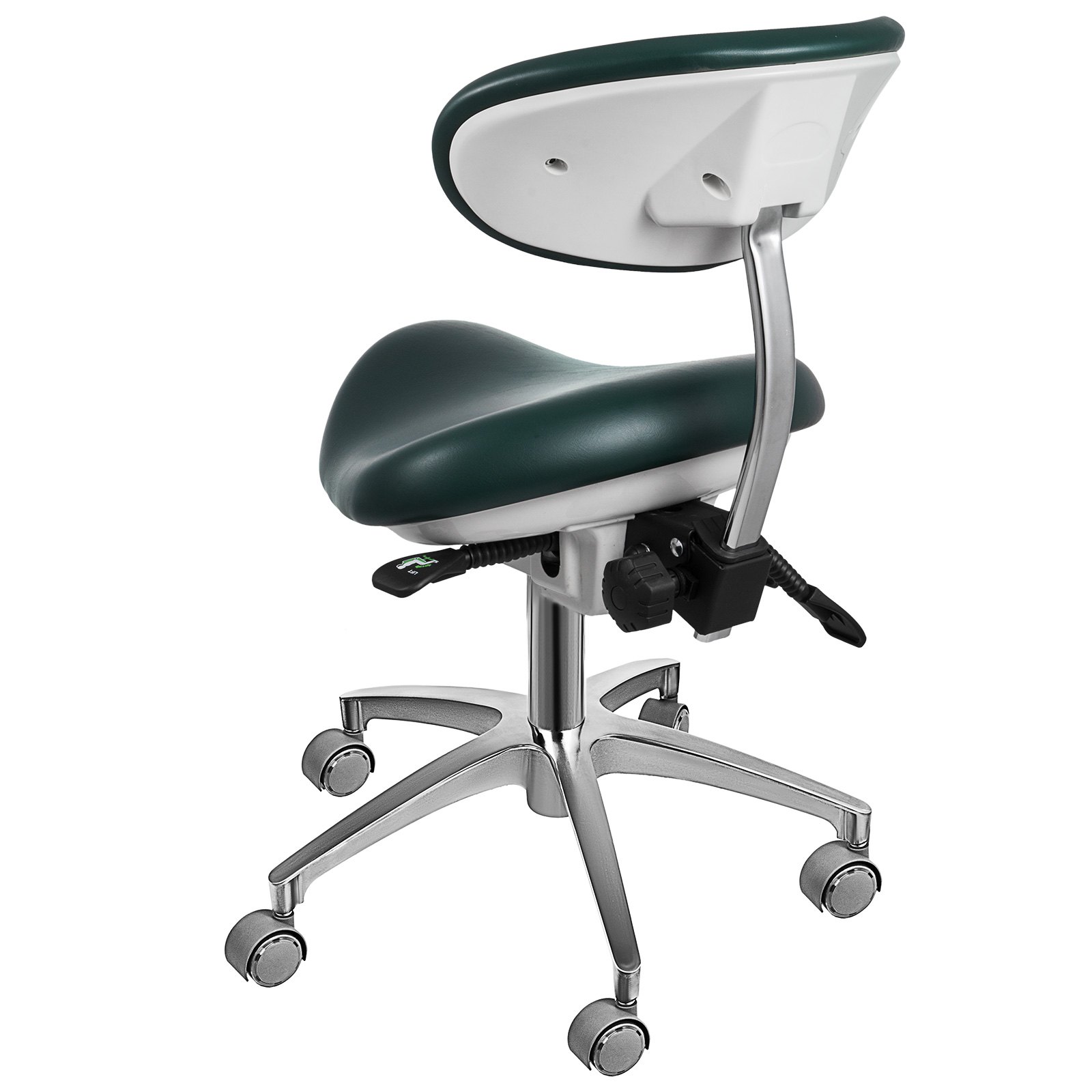 Silla Taburete Ergonómico Ajustable Verde Giratoria con Ruedas y Respaldo de PU para Médicos Salón de Spa de Masaje Dentista
