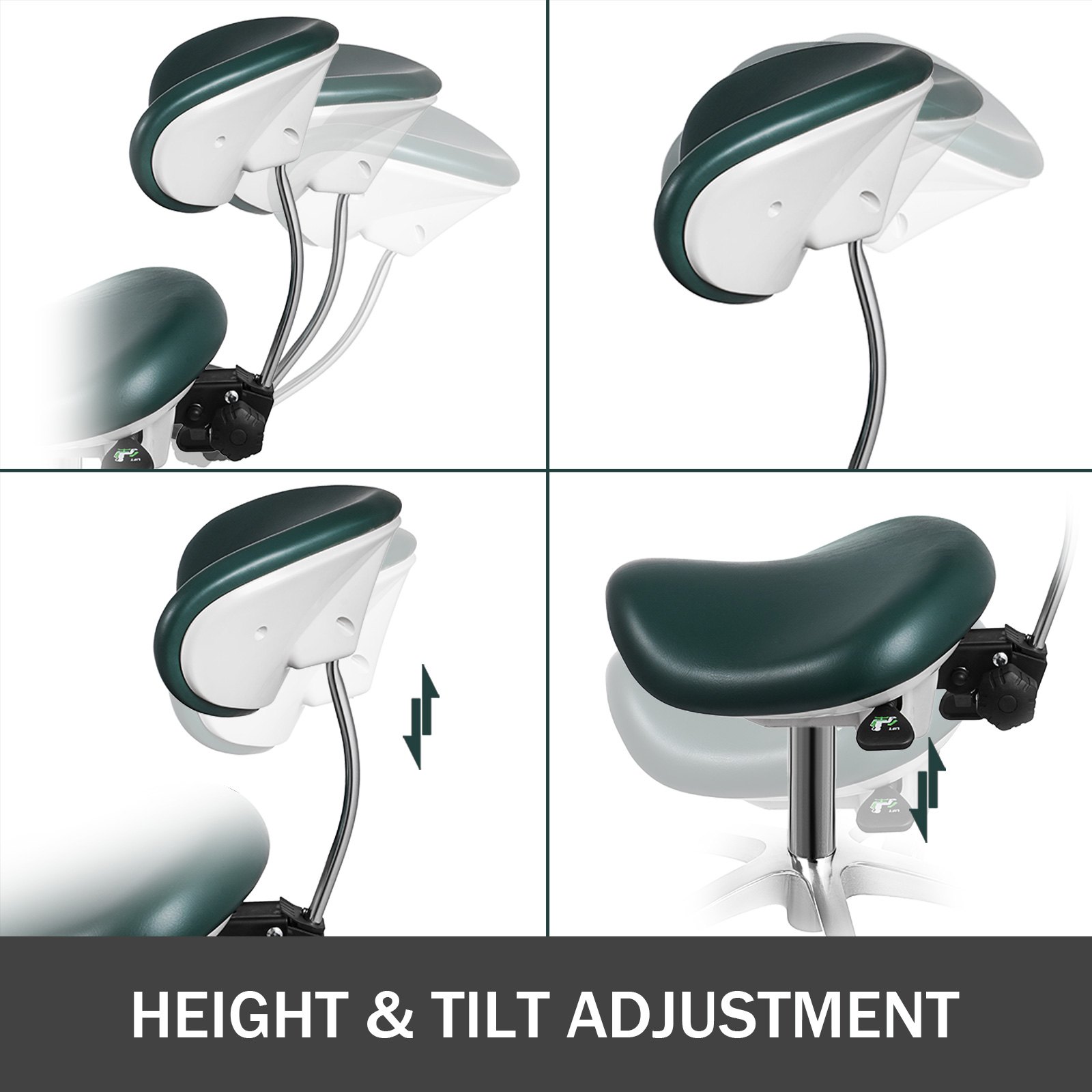Silla Taburete Ergonómico Ajustable Verde Giratoria con Ruedas y Respaldo de PU para Médicos Salón de Spa de Masaje Dentista