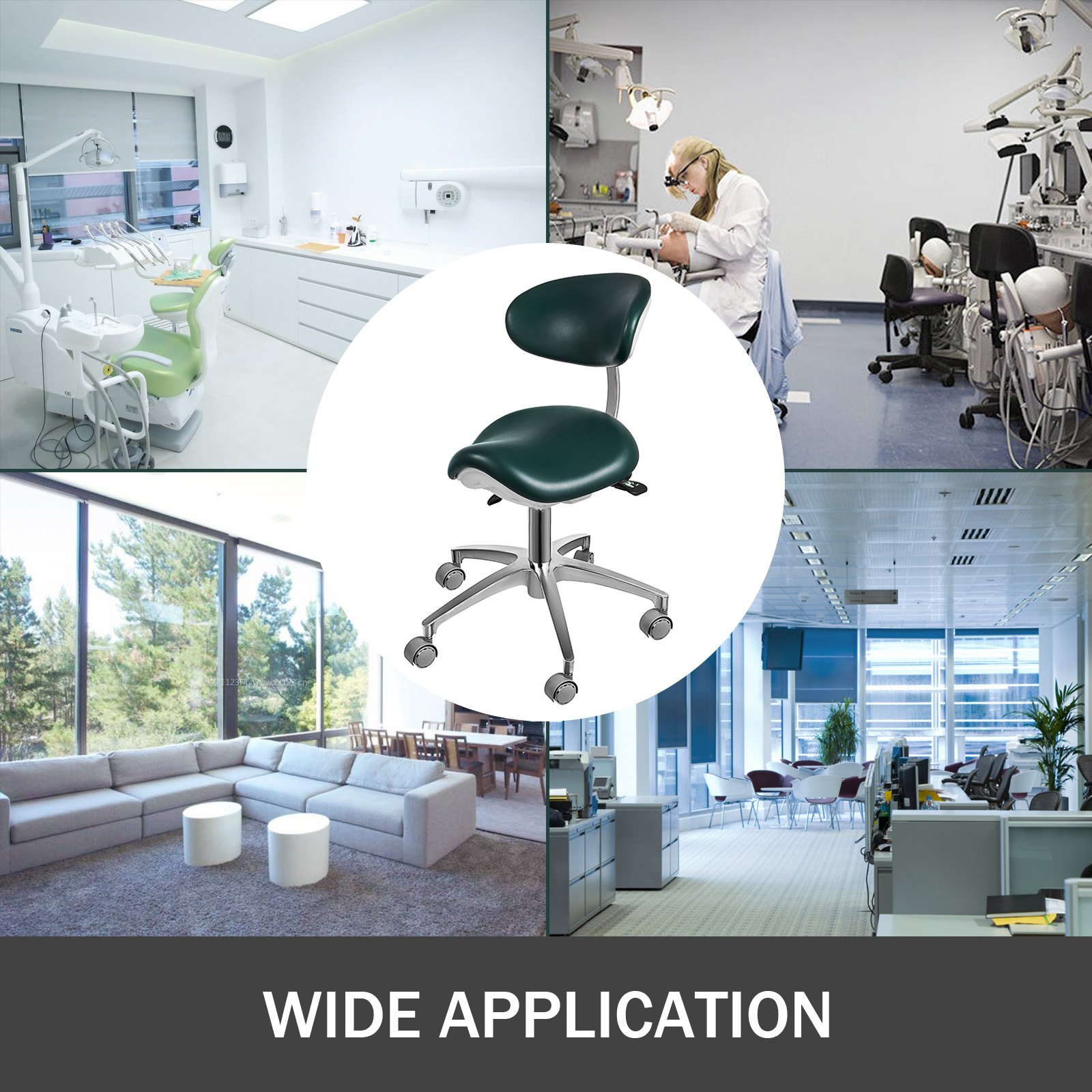 Silla Taburete Ergonómico Ajustable Verde Giratoria con Ruedas y Respaldo de PU para Médicos Salón de Spa de Masaje Dentista