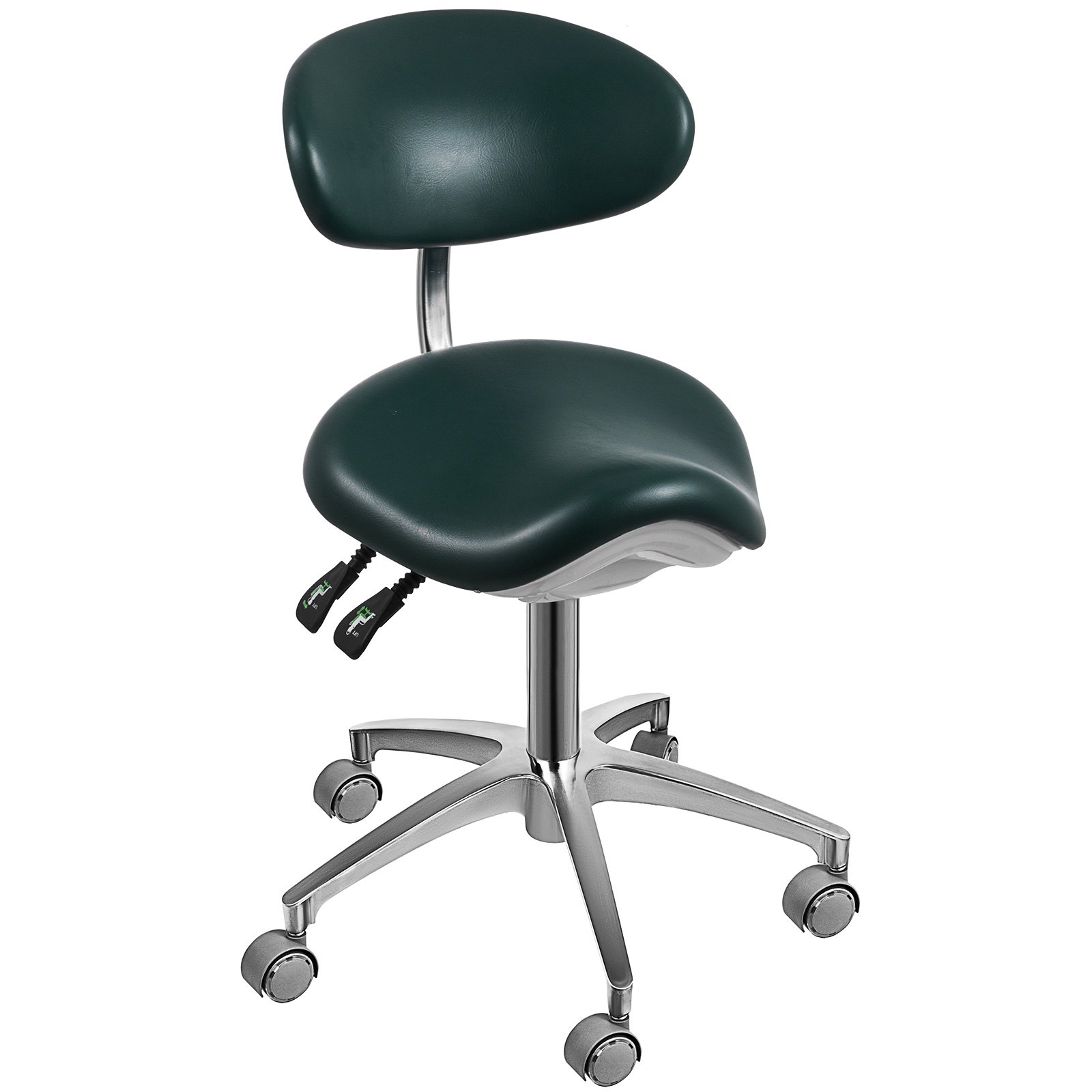 Silla Taburete Ergonómico Ajustable Verde Giratoria con Ruedas y Respaldo de PU para Médicos Salón de Spa de Masaje Dentista