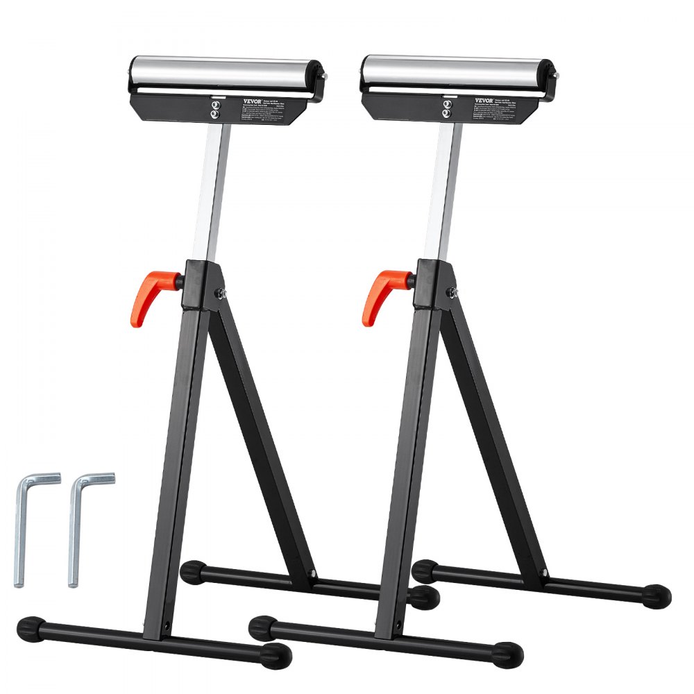 VEVOR 2 PCS Soporte con Rodillos Carga de 61kg, Altura Ajustable 680-1079,5mm con Cabezal de Rodillo de Acero Pulido de 292,1mm para Soporte de Extensión para Carpintería con Salida de Sierra de Mesa