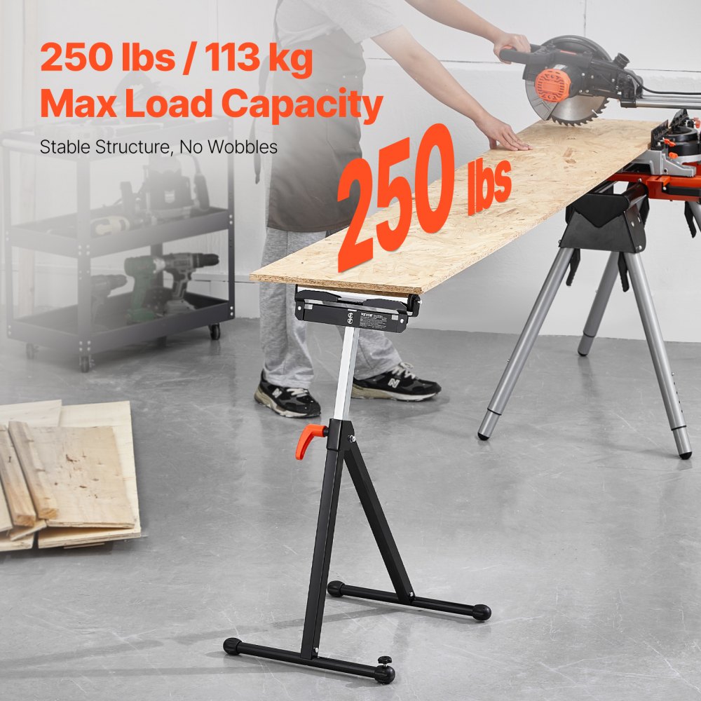 VEVOR 2 PCS Soporte con Rodillos, Carga de 113 kg Altura Ajustable 685,8-1092,2 mm con Cabezal de Rodillo de Acero Pulido, para Soporte de Extensión para Carpintería con Salida de Sierra de Mesa