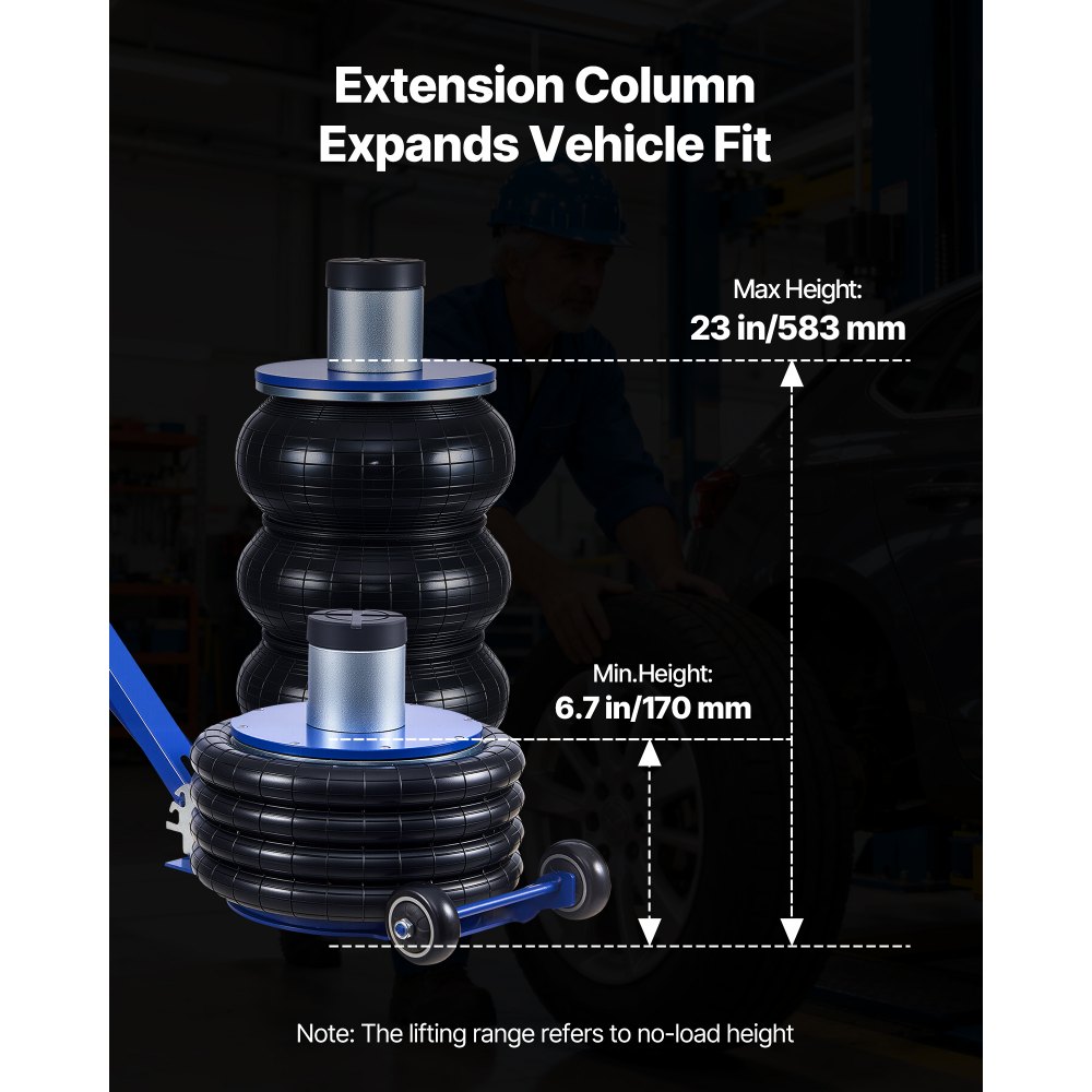 VEVOR Gato Neumático para Coches 6 T, 4 Capas con Columna Elevada, Manivela Ajustable y Almohadilla de Goma Gruesa, Elevación 170 a 583 mm, para Coches, SUV y Camionetas, 1220 x 325 x 170–583 mm