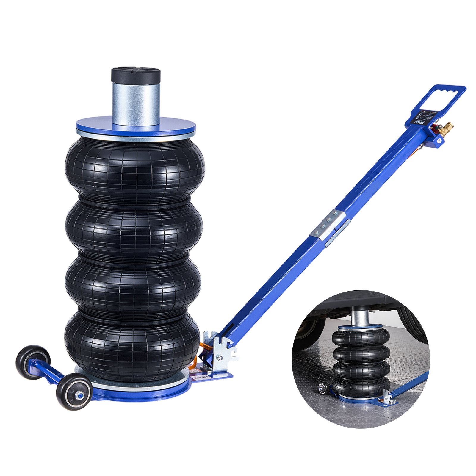 VEVOR Gato Neumático para Coches 6 T, 4 Capas con Columna Elevada, Manivela Ajustable y Almohadilla de Goma Gruesa, Elevación 170 a 583 mm, para Coches, SUV y Camionetas, 1220 x 325 x 170–583 mm