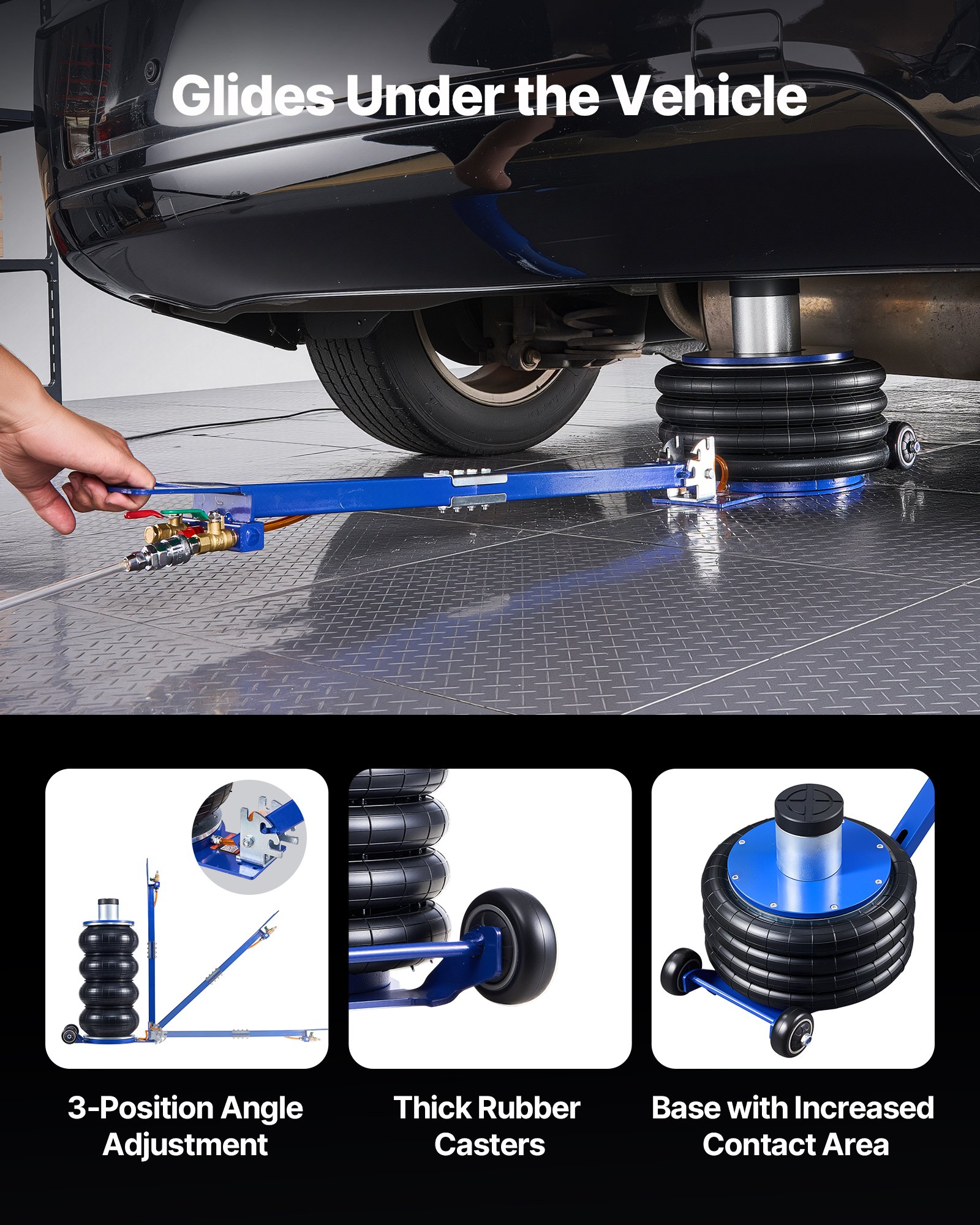VEVOR Gato Neumático para Coches 6 T, 4 Capas con Columna Elevada, Manivela Ajustable y Almohadilla de Goma Gruesa, Elevación 170 a 583 mm, para Coches, SUV y Camionetas, 1220 x 325 x 170–583 mm