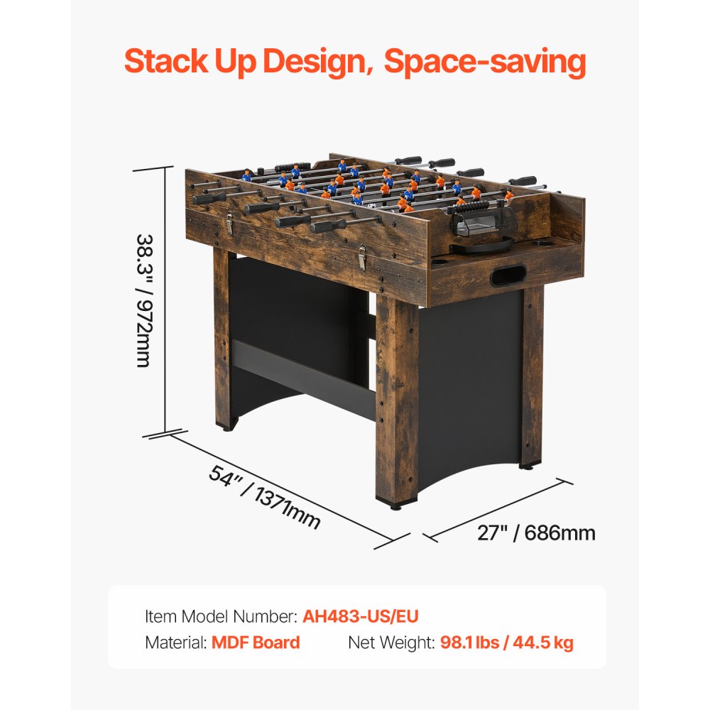 VEVOR Mesa de Juego Combinada 3 en 1 de 137,1 cm, con Air Hockey, Ping Pong, Futbolín, Empujadores y Discos, Mesa de Hockey Arcade Accionada por Aire para la Sala de Juegos Familiar y la Oficina