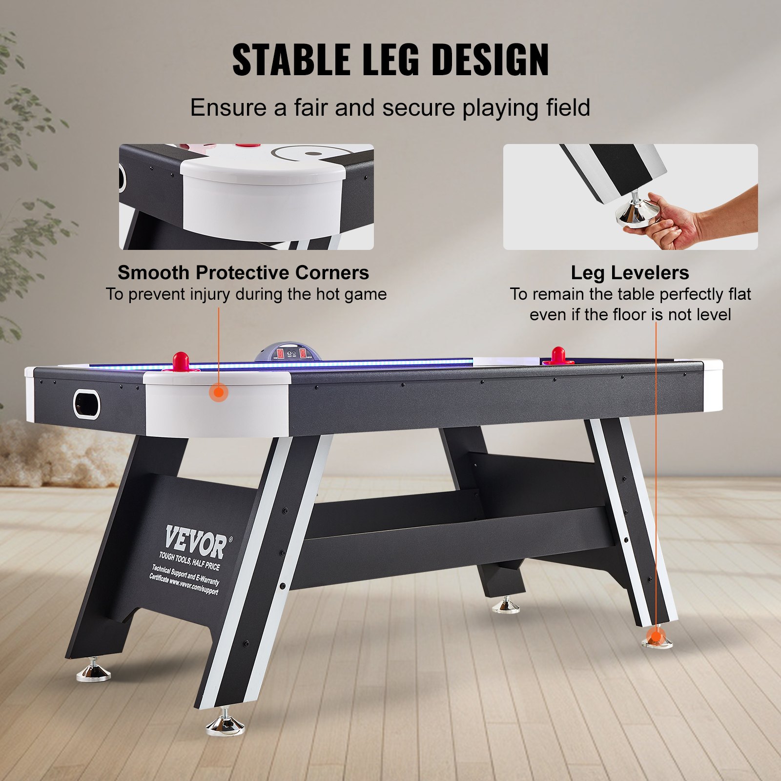 VEVOR Mesa de Hockey de Aire para Niños y Adultos Juego Air Hockey Mesa Marcador Electrónico Luces LED con 2 Discos y 2 Empujadores Juego de Hockey para Sala de Juegos, Hogar, 183x102x81,2 cm