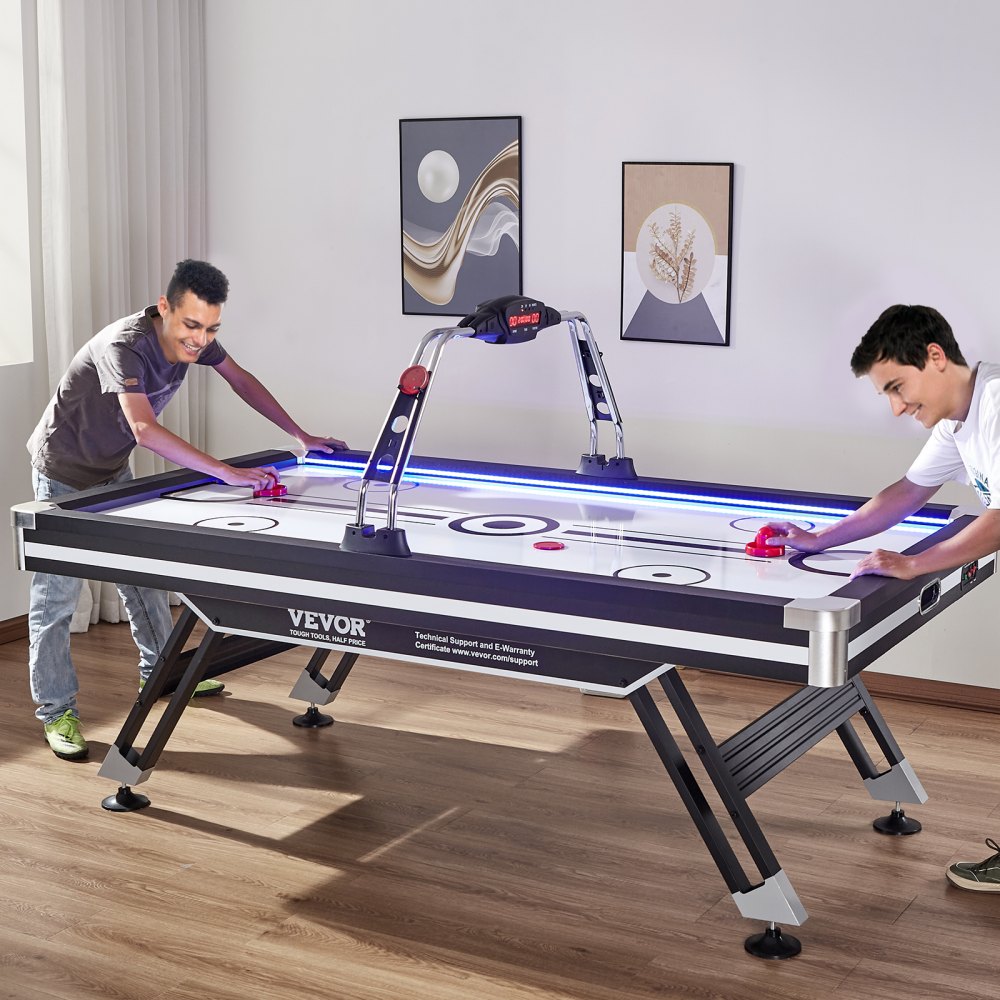 VEVOR Mesa de Hockey de Aire para Niños y Adultos Juego Air Hockey Mesa Marcador Electrónico Luces LED con 2 Discos y 2 Empujadores Juego de Hockey para Sala de Juegos, Hogar, 226,3x125x82 cm