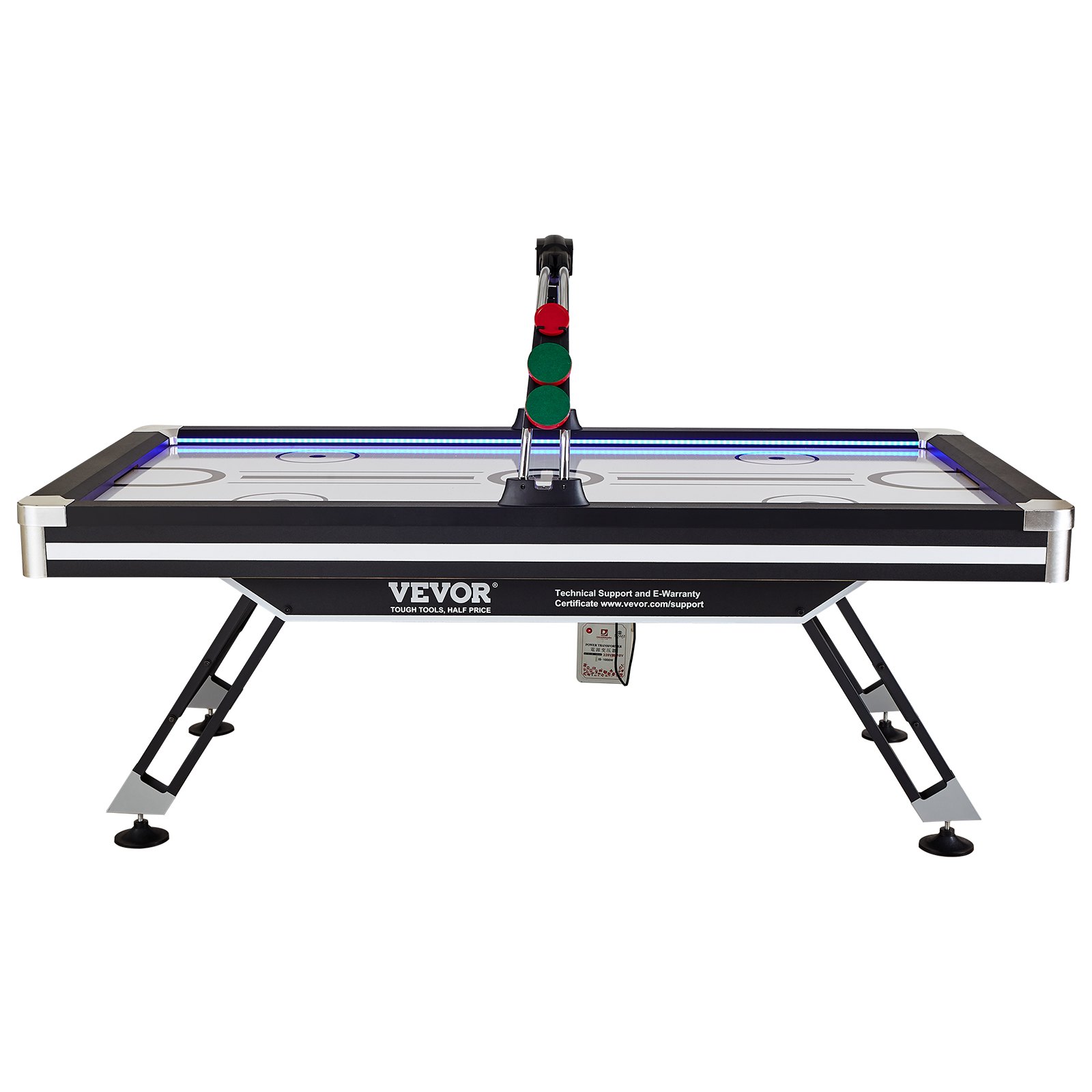 VEVOR Mesa de Hockey de Aire para Niños y Adultos Juego Air Hockey Mesa Marcador Electrónico Luces LED con 2 Discos y 2 Empujadores Juego de Hockey para Sala de Juegos, Hogar, 226,3x125x82 cm
