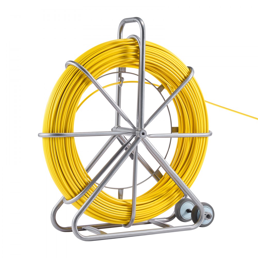 VEVOR Pull Tape, 200 m, 5/16 inch, Duct Rodder, Cable Rod with Steel Roller Stand, 3 Pull Heads, Fishing Tool for Walls & Electrical Wires, Non-Conductive