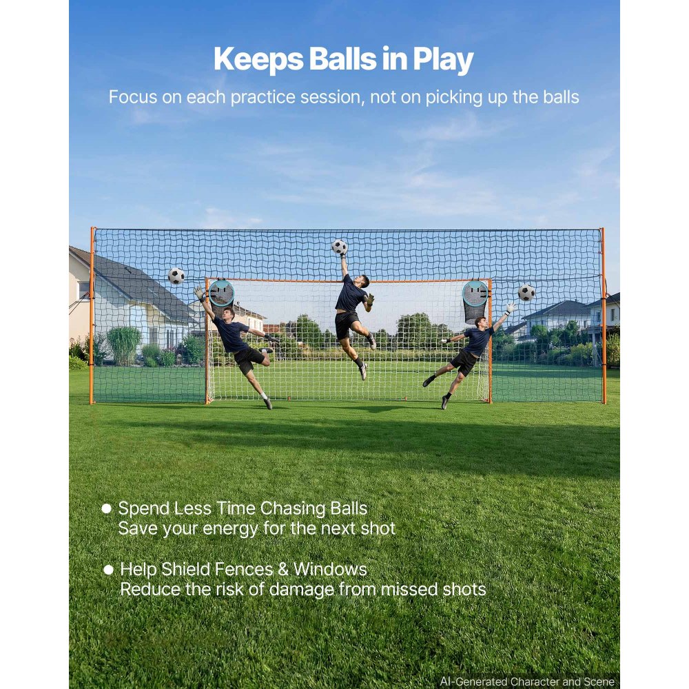 VEVOR Portería de Fútbol 4,84 x 2,12 m, Estructura de Hierro y Red de PE, con Barrera Trasera, Red de Puntería, Estacas para el Suelo, Cuerdas, para Deportes al Aire Libre, Jóvenes y Adultos