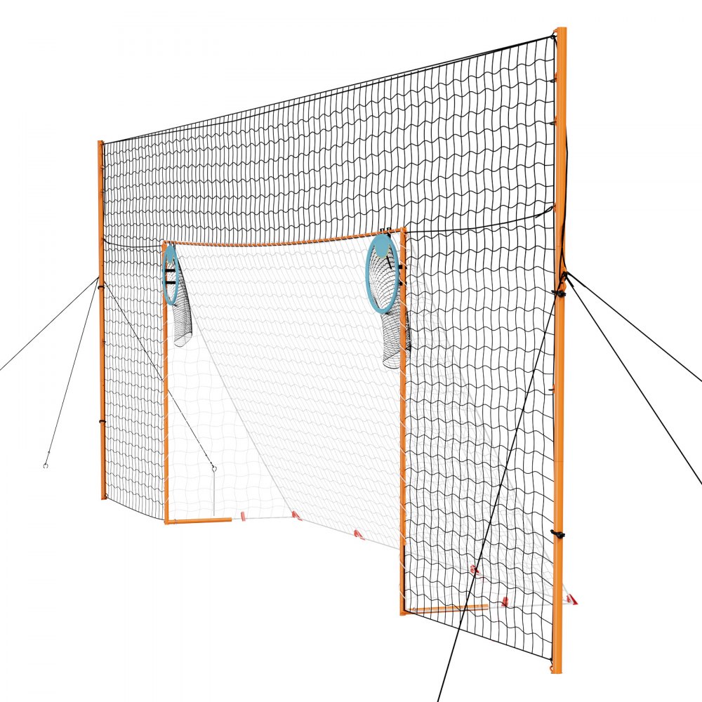 VEVOR Portería de Fútbol 4,84 x 2,12 m, Estructura de Hierro y Red de PE, con Barrera Trasera, Red de Puntería, Estacas para el Suelo, Cuerdas, para Deportes al Aire Libre, Jóvenes y Adultos