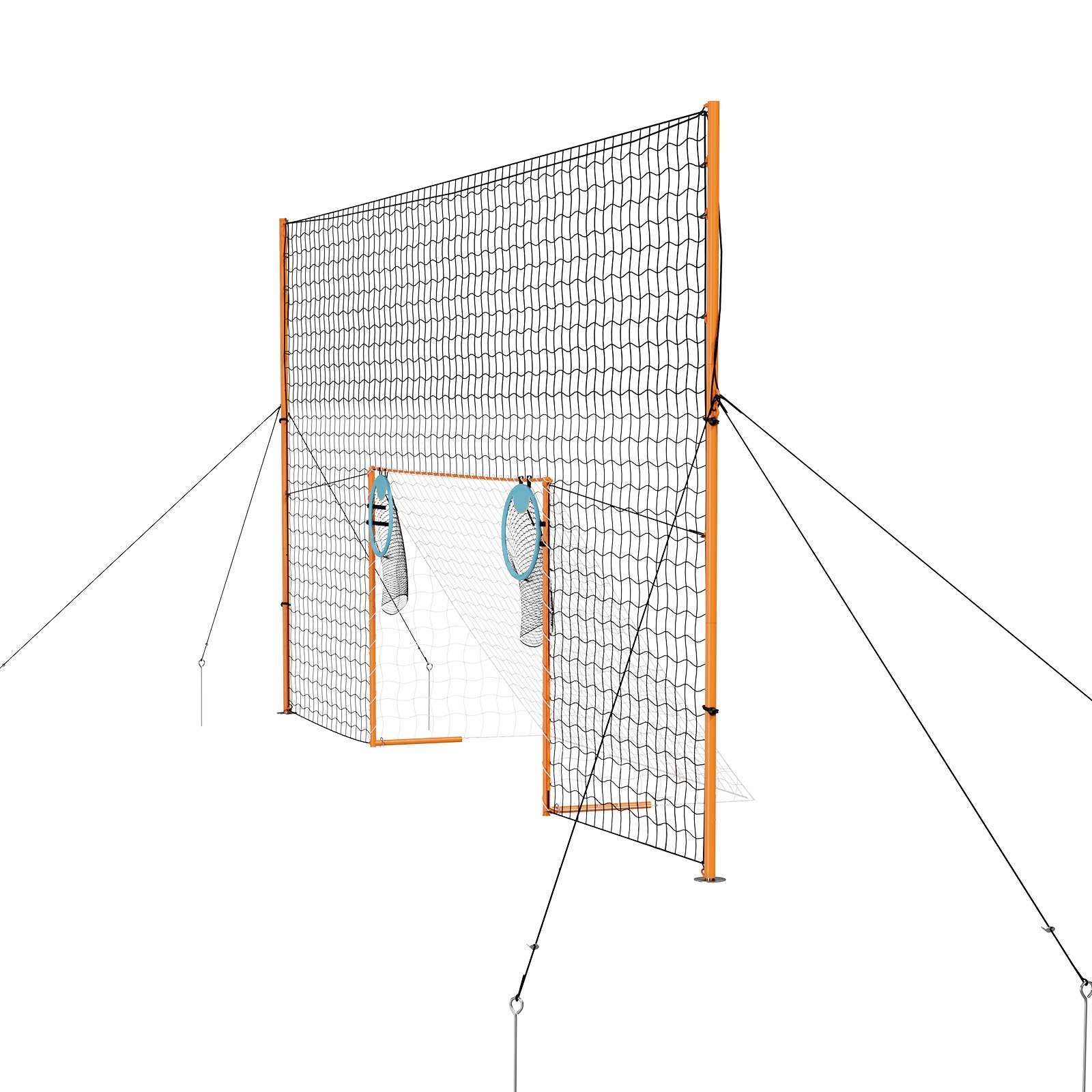 VEVOR Portería de Fútbol 2,72 x 1,51 m, Estructura de Hierro y Red de PE, con Barrera Trasera, Red de Puntería, Estacas para el Suelo, Cuerdas, para Deportes al Aire Libre, Jóvenes y Adultos