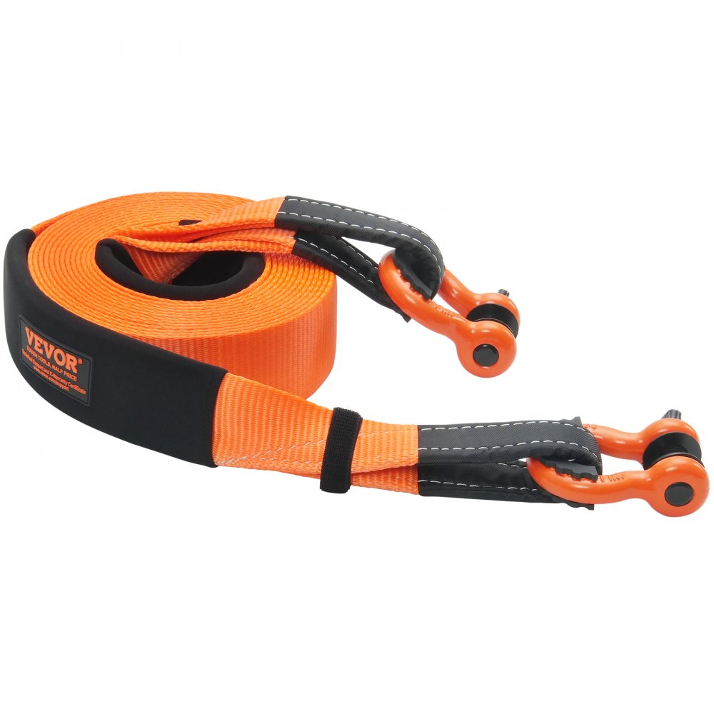 VEVOR Correa de Remolque de 76,2 mm x 9,1 m, Correa de Cabrestante para Protección de Árboles, Bucle Triple Reforzado y Fundas Protectoras y Bolsa de Almacenamiento, para Camión, Jeep, SUV, ATV