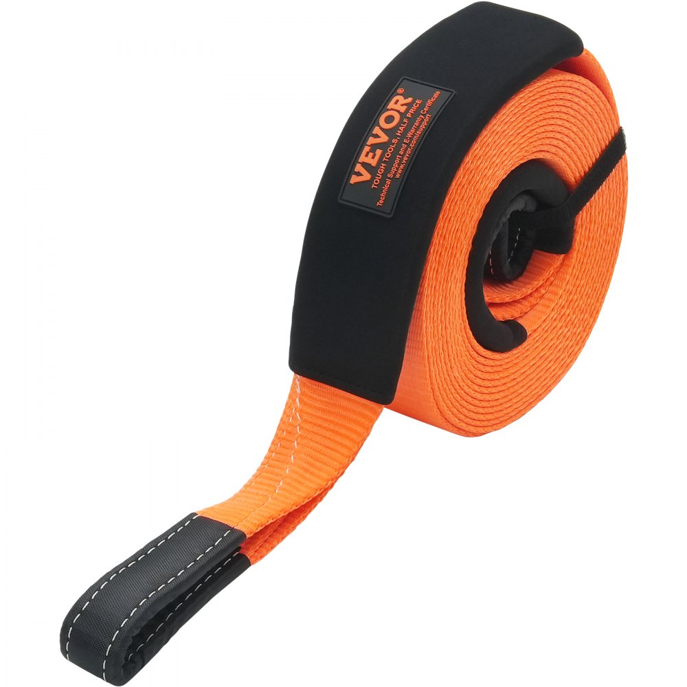 VEVOR Correa de Remolque de 76,2 mm x 9,1 m, Correa de Cabrestante para Protección de Árboles, Bucle Triple Reforzado y Fundas Protectoras y Bolsa de Almacenamiento, para Camión, Jeep, SUV, ATV