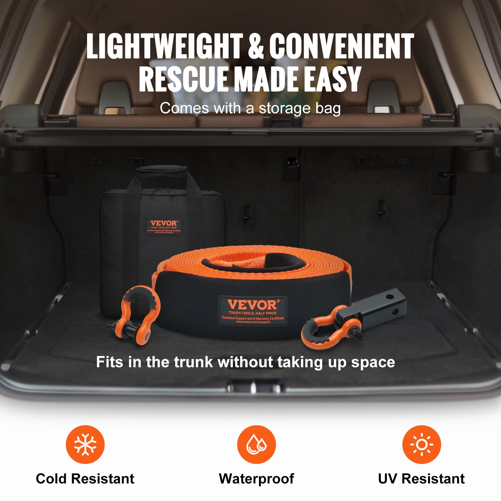 VEVOR Heavy Duty Polyester Tow Strap Recovery Kit, 7.6 cm x 9.1 m (MBS-36,000 lbs), Winch Strap, Triple Reinforced Loop, Recovery Strap + 5.1 cm Trailer Hitch Mount + 1.9 cm D-Ring Shackles (2 Pieces) + Storage Bag