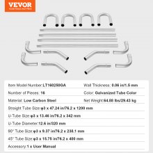 VEVOR Kit de Escape Tubo Galvanizado 16 Piezas con Junta Deslizante 76,2 mm
