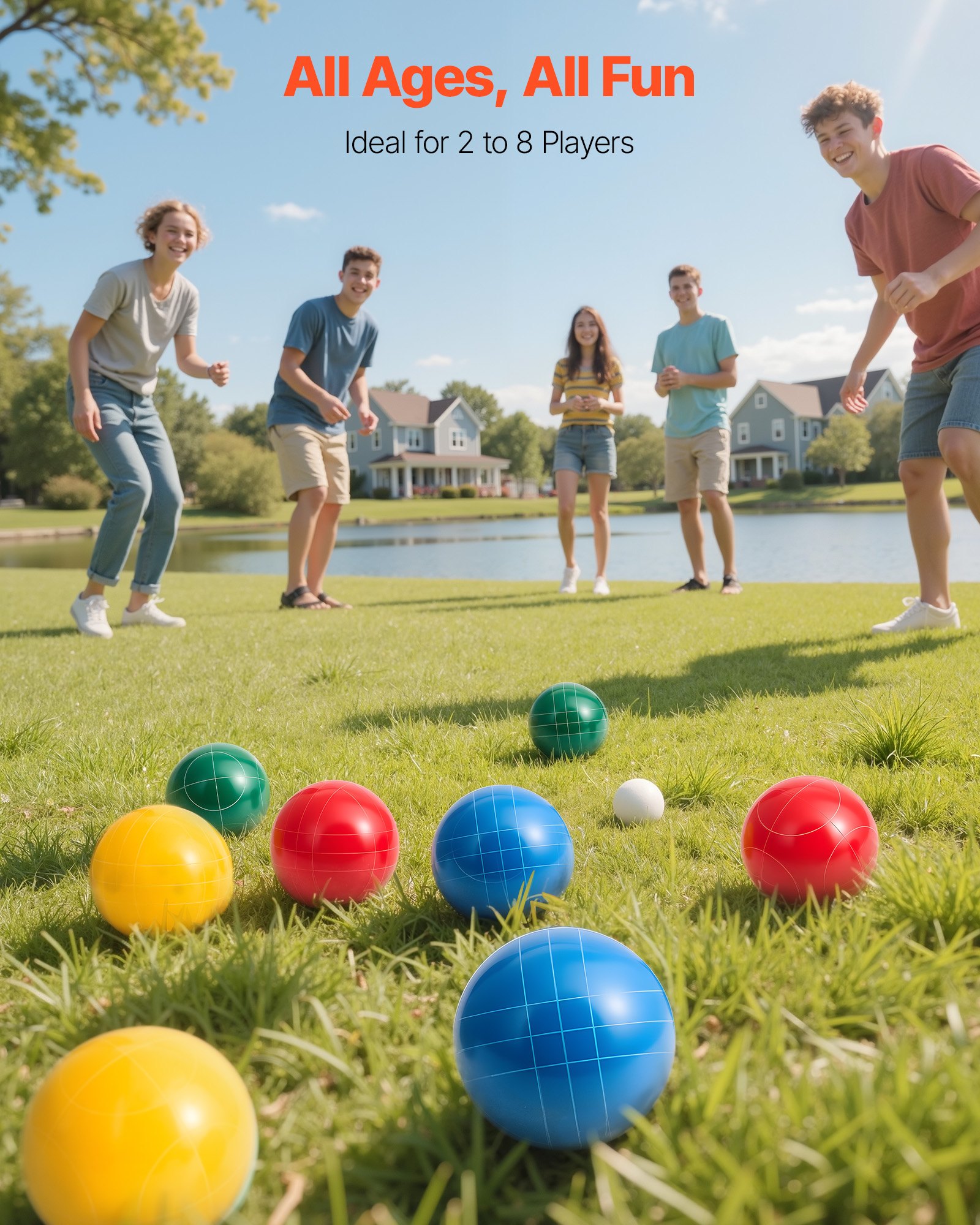 VEVOR Juego de bochas, con 8 Bolas de Resina de 100 mm, Cuenta, Bolsa de Transporte Negra y Cuerda de Medir, 4 Colores de Rojo/Verde/Azul /Amarillo para 2 a 8 Jugadores para Playa, Césped, Jardín