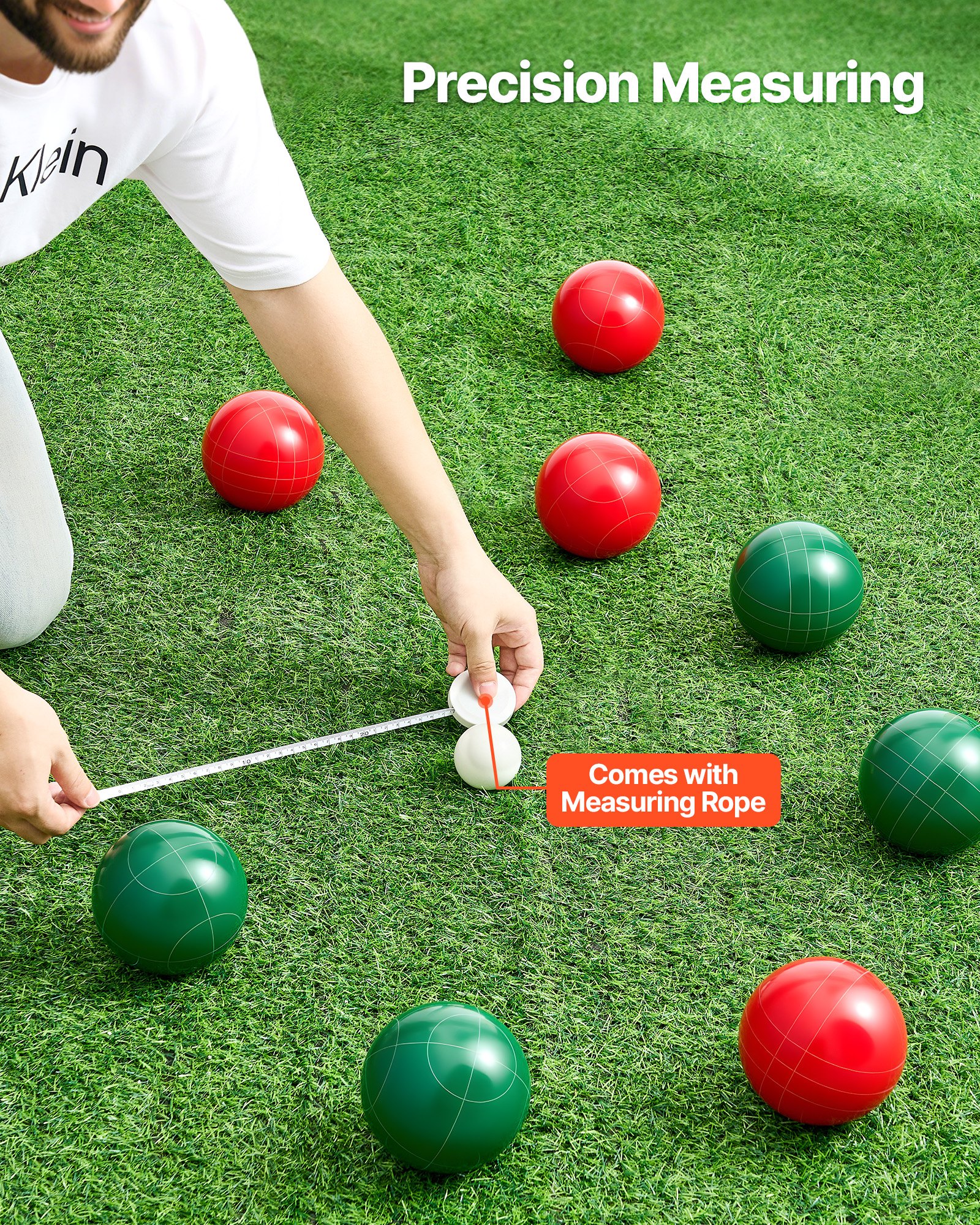 VEVOR Juego de bochas, con 8 Bolas de Resina de 107 mm, Cuenta, Bolsa de Transporte Negra y Cuerda de Medir, 2 Colores de Rojo/Verde para 2 a 8 Jugadores para Playa, Césped, Jardín y Exterior