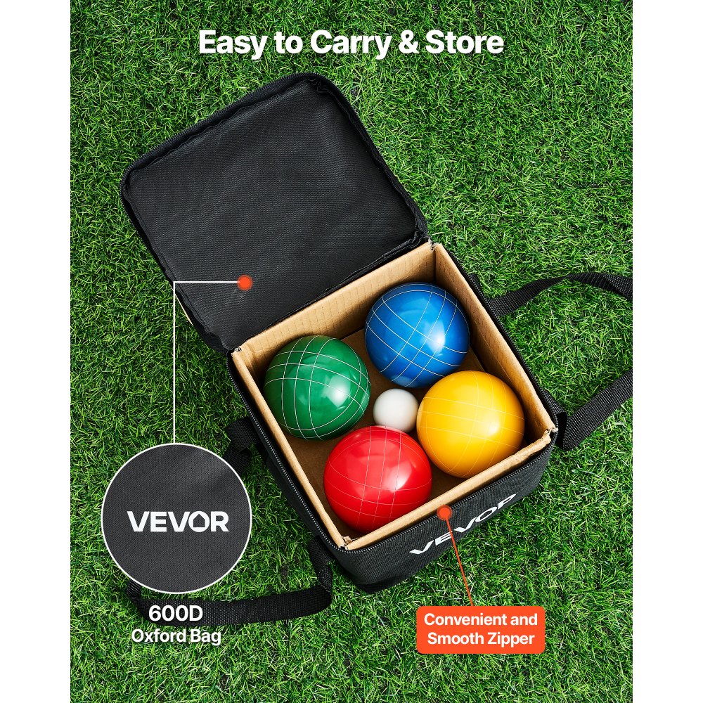 VEVOR Juego de Bochas, con 8 Bolas de Resina de 90 mm, Cuenta, Bolsa de Transporte Negra y Cuerda de Medir, 4 Colores de Rojo/Verde/Azul /Amarillo para 2 a 8 Jugadores para Playa, Césped, Jardín