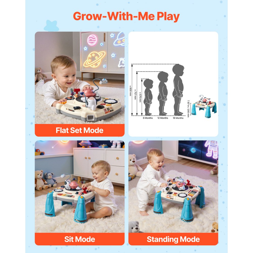 VEVOR Mesa de Aprendizaje para Niños Más de 6 Meses, Mesa de Actividades de Aprendizaje con Temática Espacial, Proyector de Estrellas con Luz Suave y Más de 60 Fuentes de Sonido, Pilas No Incluidas