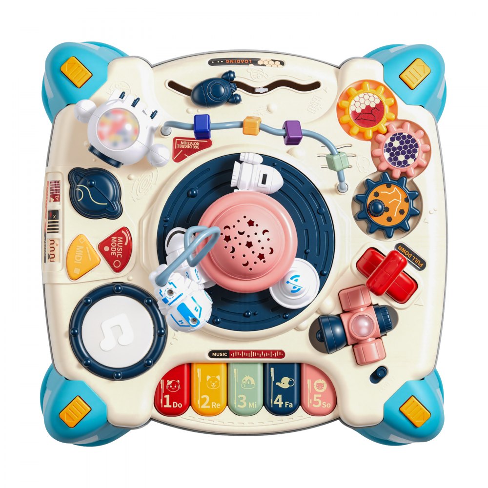 VEVOR Mesa de Aprendizaje para Niños Más de 6 Meses, Mesa de Actividades de Aprendizaje con Temática Espacial, Proyector de Estrellas con Luz Suave y Más de 60 Fuentes de Sonido, Pilas No Incluidas