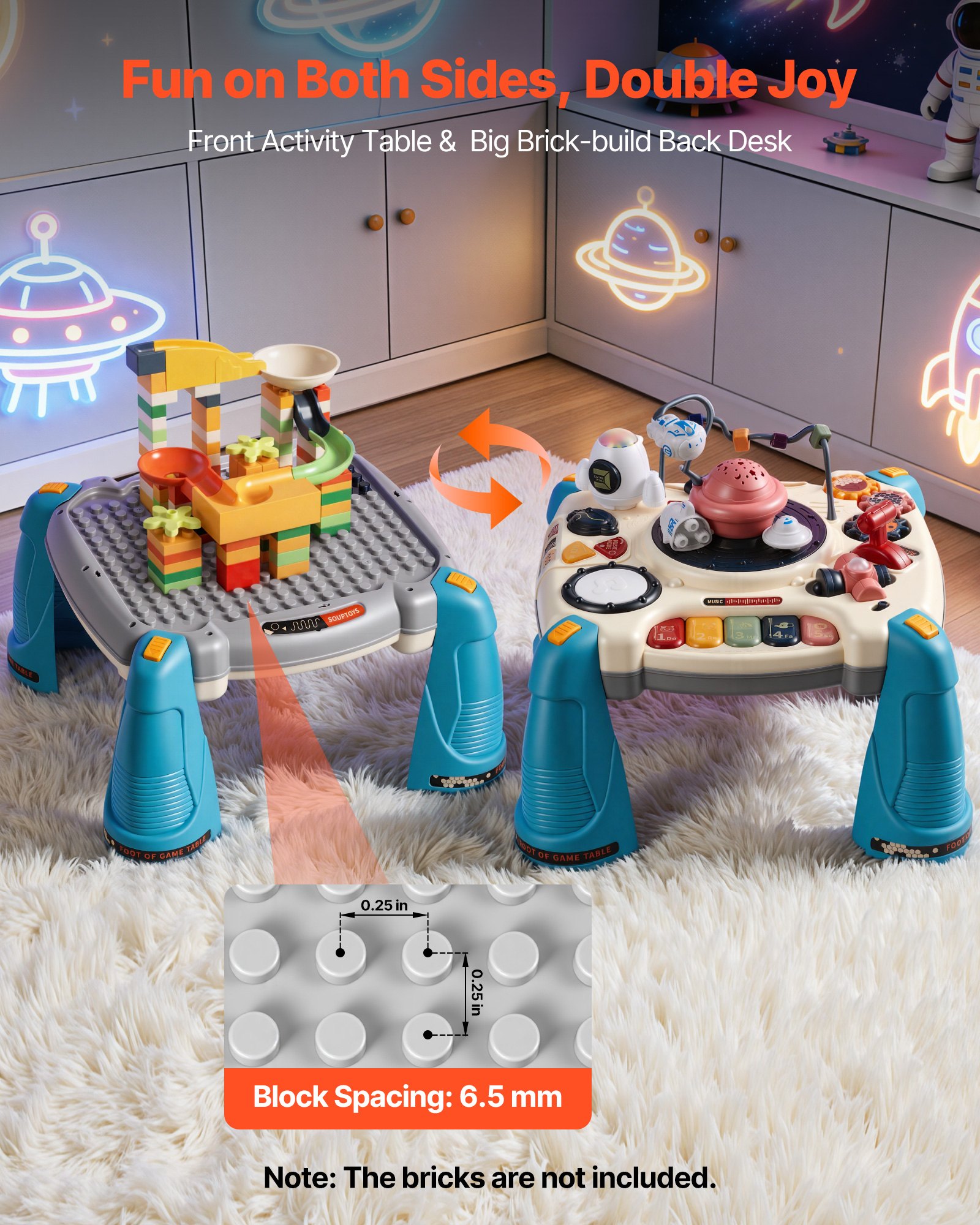 VEVOR Mesa de Aprendizaje para Niños Más de 6 Meses, Mesa de Actividades de Aprendizaje con Temática Espacial, Proyector de Estrellas con Luz Suave y Más de 60 Fuentes de Sonido, Pilas No Incluidas