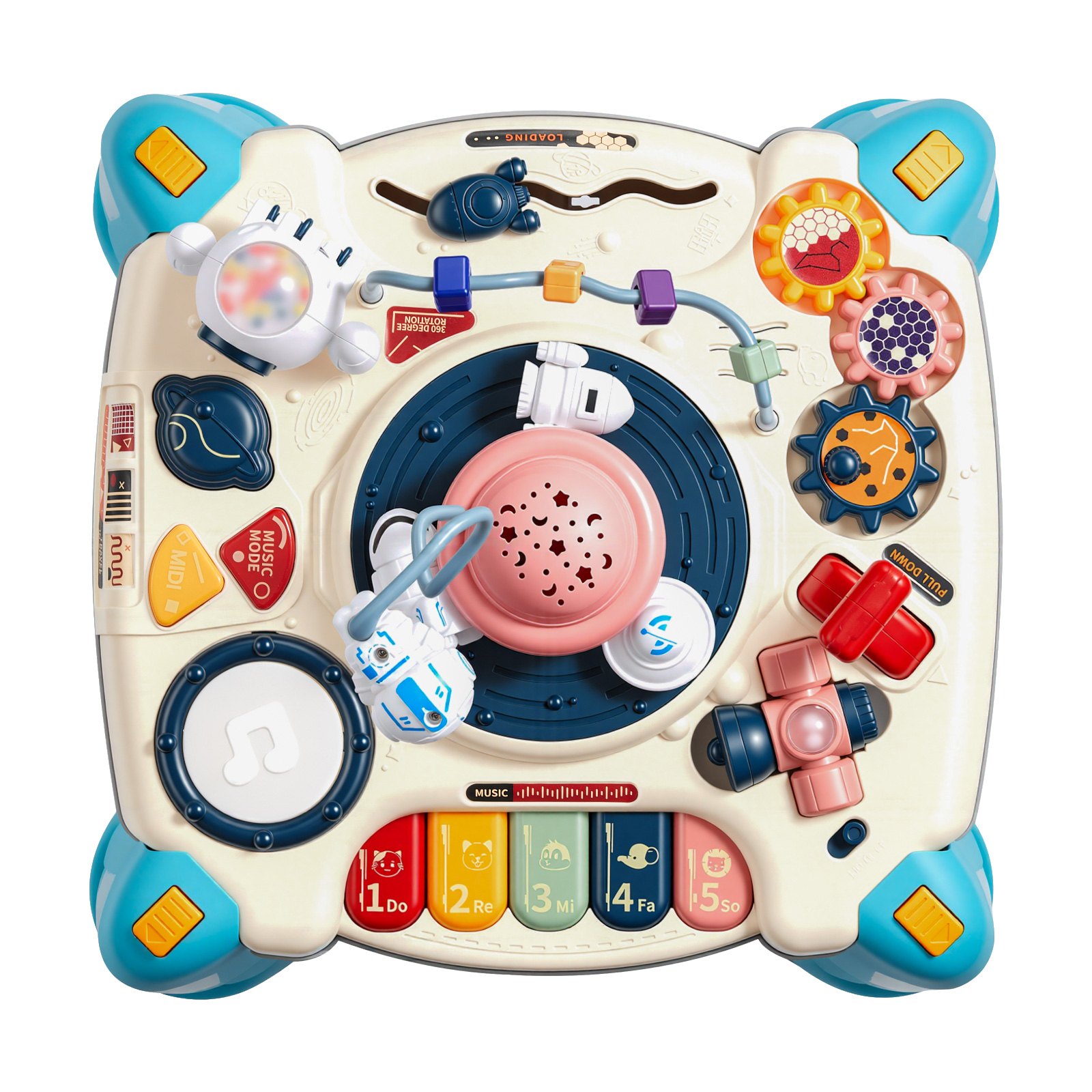 VEVOR Mesa de Aprendizaje para Niños Más de 6 Meses, Mesa de Actividades de Aprendizaje con Temática Espacial, Proyector de Estrellas con Luz Suave y Más de 60 Fuentes de Sonido, Pilas No Incluidas