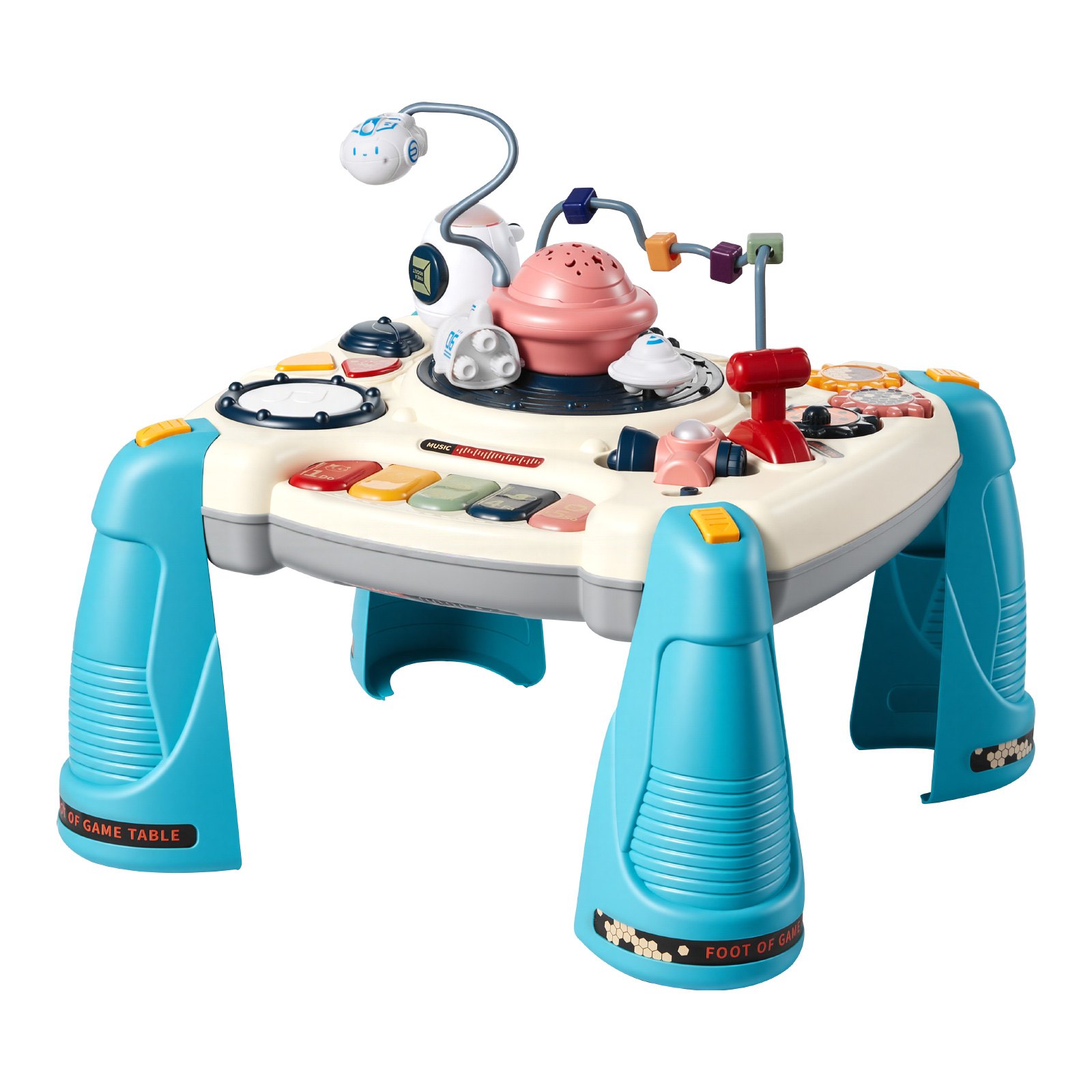 VEVOR Mesa de Aprendizaje para Niños Más de 6 Meses, Mesa de Actividades de Aprendizaje con Temática Espacial, Proyector de Estrellas con Luz Suave y Más de 60 Fuentes de Sonido, Pilas No Incluidas