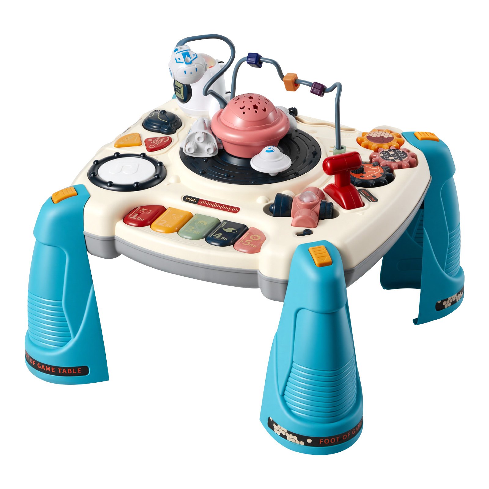 VEVOR Mesa de Aprendizaje para Niños Más de 6 Meses, Mesa de Actividades de Aprendizaje con Temática Espacial, Proyector de Estrellas con Luz Suave y Más de 60 Fuentes de Sonido, Pilas No Incluidas