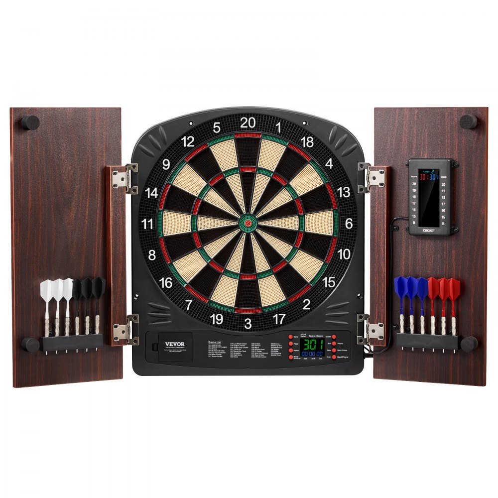 VEVOR Juego de Tablero de Dardos y Gabinete, Paquete Listo para Jugar Juego de Gabinete de Dardos, Oculto con Puntuación Electrónica, Fácil Montaje, Completo con Todos los Accesorios, Φ 34,3 cm