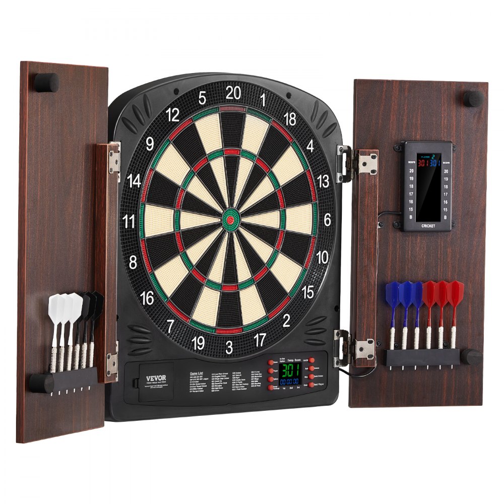 VEVOR Juego de Tablero de Dardos y Gabinete, Paquete Listo para Jugar Juego de Gabinete de Dardos, Oculto con Puntuación Electrónica, Fácil Montaje, Completo con Todos los Accesorios, Φ 34,3 cm