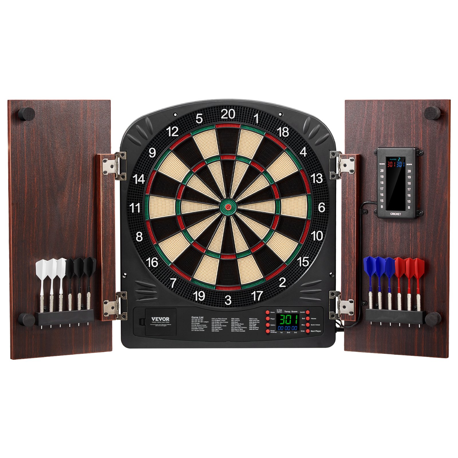 VEVOR Juego de Tablero de Dardos y Gabinete, Paquete Listo para Jugar Juego de Gabinete de Dardos, Oculto con Puntuación Electrónica, Fácil Montaje, Completo con Todos los Accesorios, Φ 34,3 cm