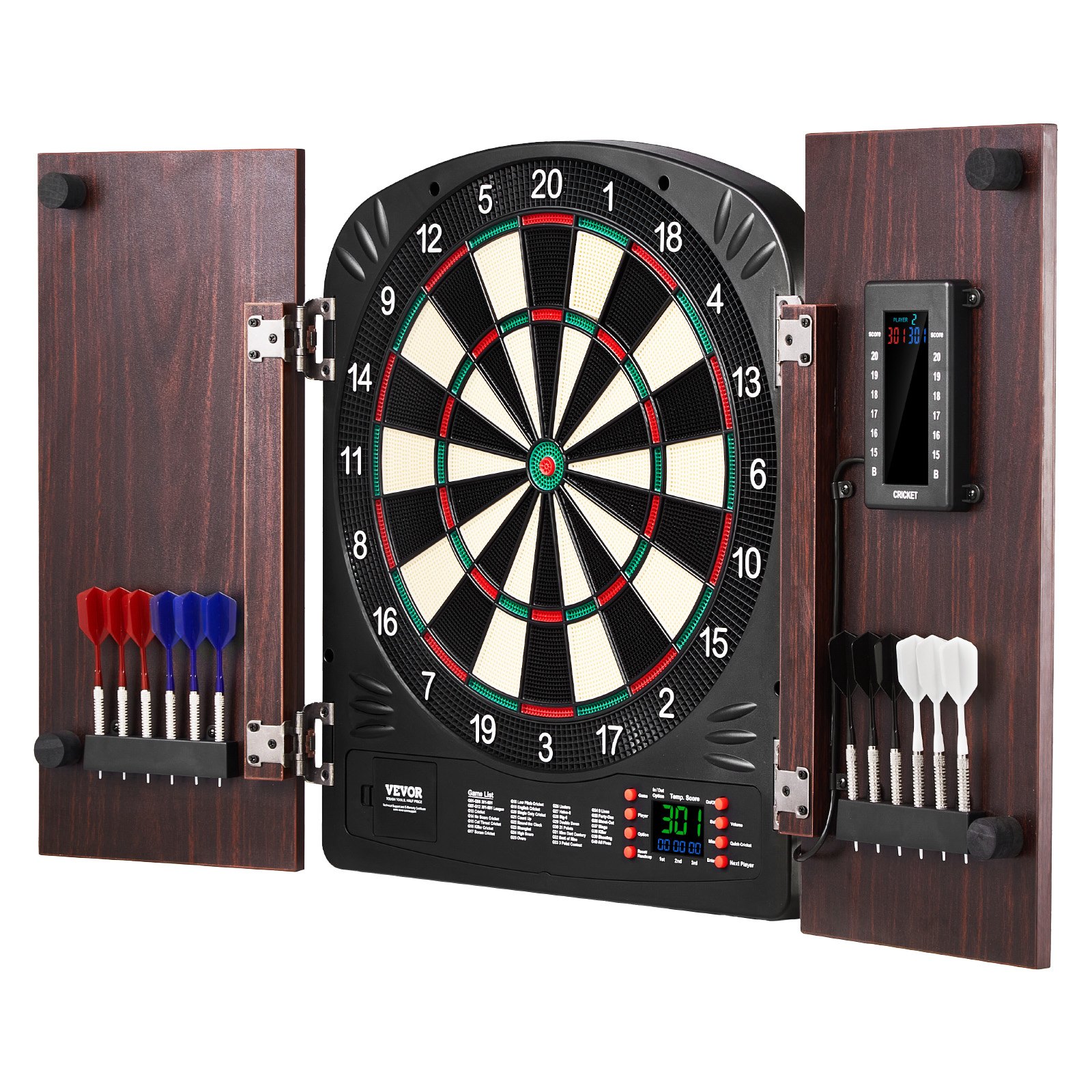 VEVOR Juego de Tablero de Dardos y Gabinete, Paquete Listo para Jugar Juego de Gabinete de Dardos, Oculto con Puntuación Electrónica, Fácil Montaje, Completo con Todos los Accesorios, Φ 34,3 cm