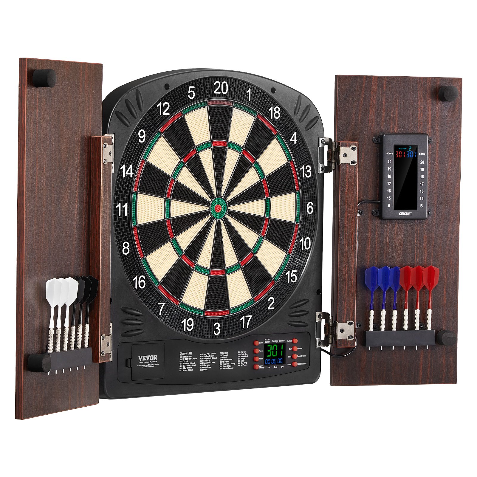 VEVOR Juego de Tablero de Dardos y Gabinete, Paquete Listo para Jugar Juego de Gabinete de Dardos, Oculto con Puntuación Electrónica, Fácil Montaje, Completo con Todos los Accesorios, Φ 34,3 cm
