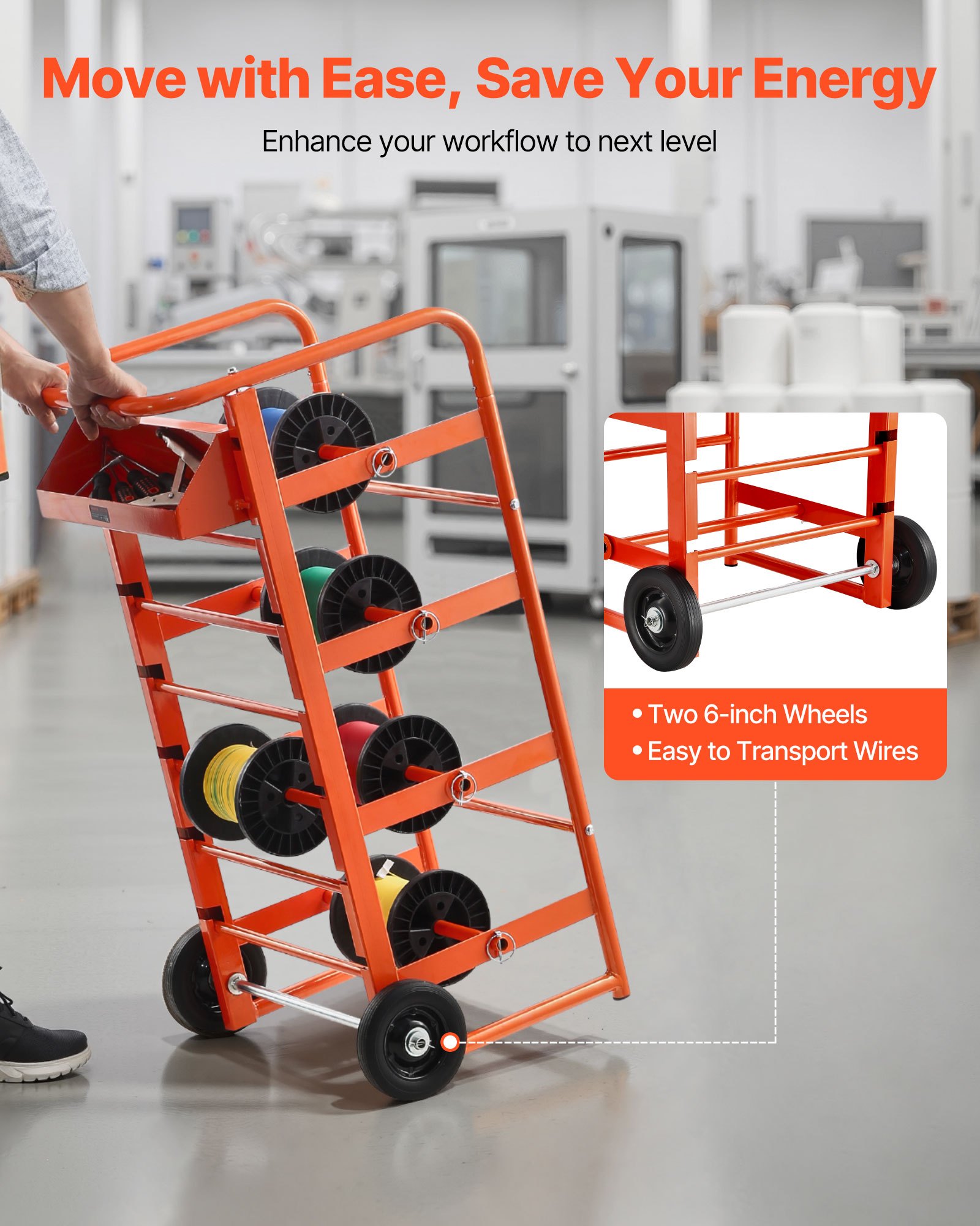 VEVOR Wire Spool Rack, 11 Rods, Multi-Spool Wire Rack Dispenser, Cable Caddy with Wheels, Cable Holder with Storage Tray for Wiring Storage, for Electrical, Industrial & Retail Use, Working Efficiency