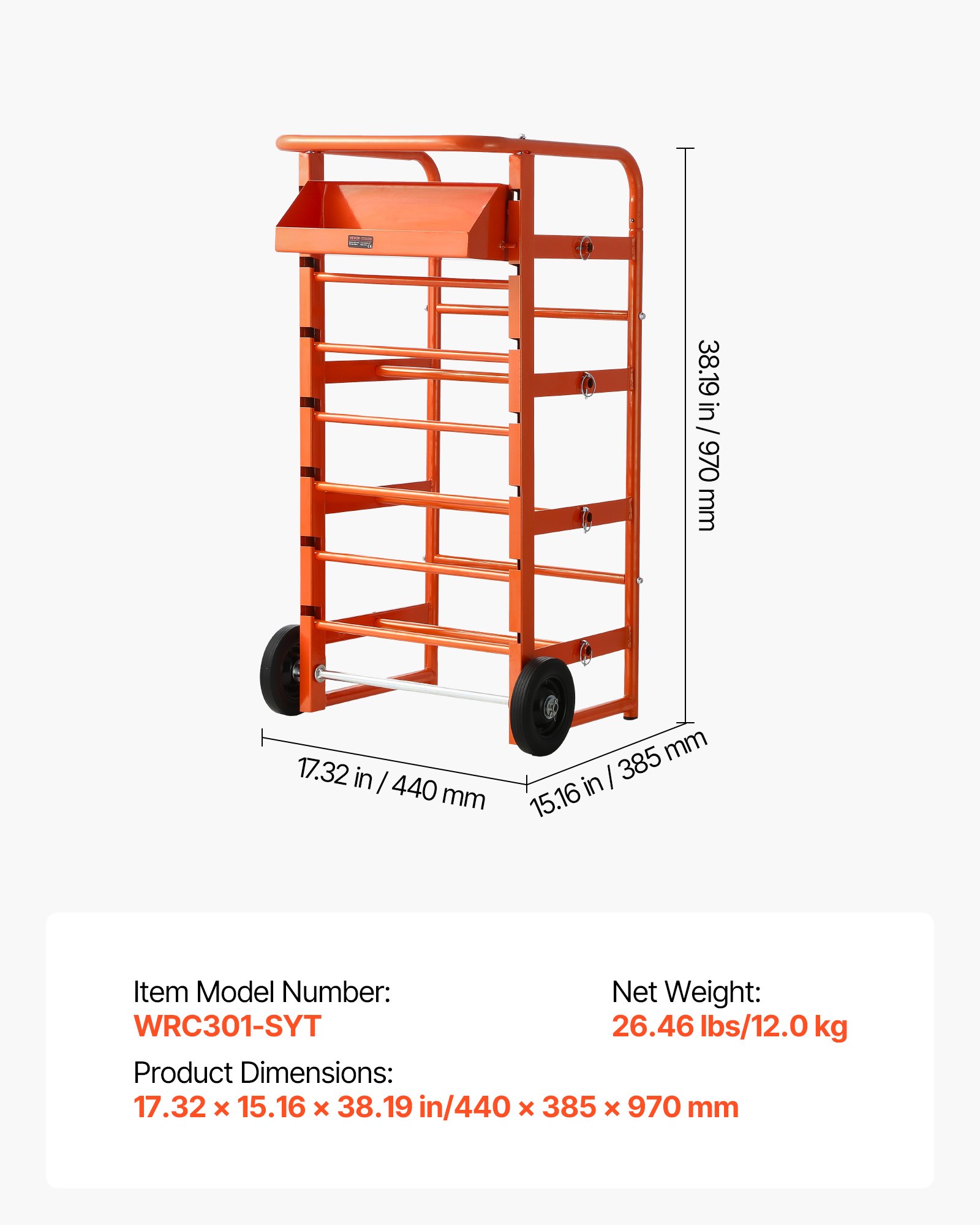 VEVOR Wire Spool Rack, 11 Rods, Multi-Spool Wire Rack Dispenser, Cable Caddy with Wheels, Cable Holder with Storage Tray for Wiring Storage, for Electrical, Industrial & Retail Use, Working Efficiency