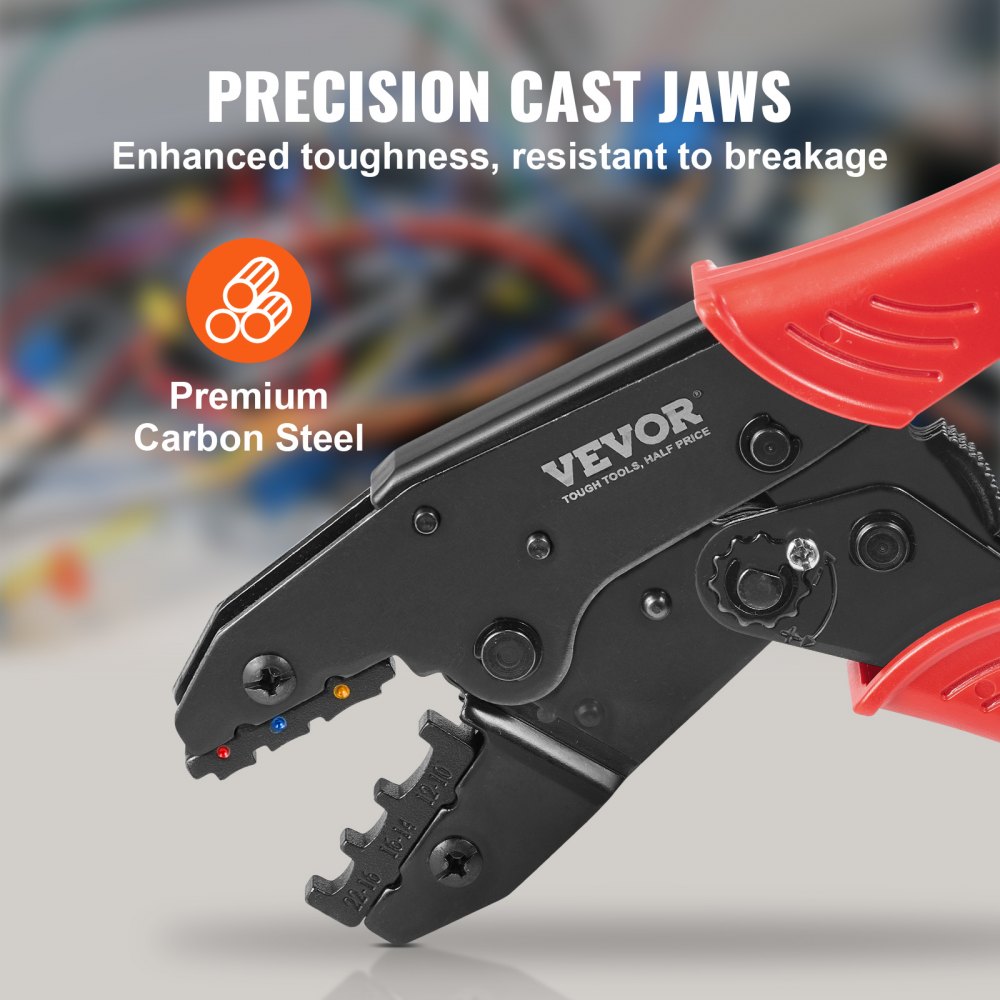 VEVOR Alicates para Prensar 0,5-6 mm² Herramienta para Prensar Terminales Aislados de Nylon AWG22-10 Máquina para Prensar Clavijas de Cable con Par de Guantes Pelacables 210 Tubos Termorretráctiles