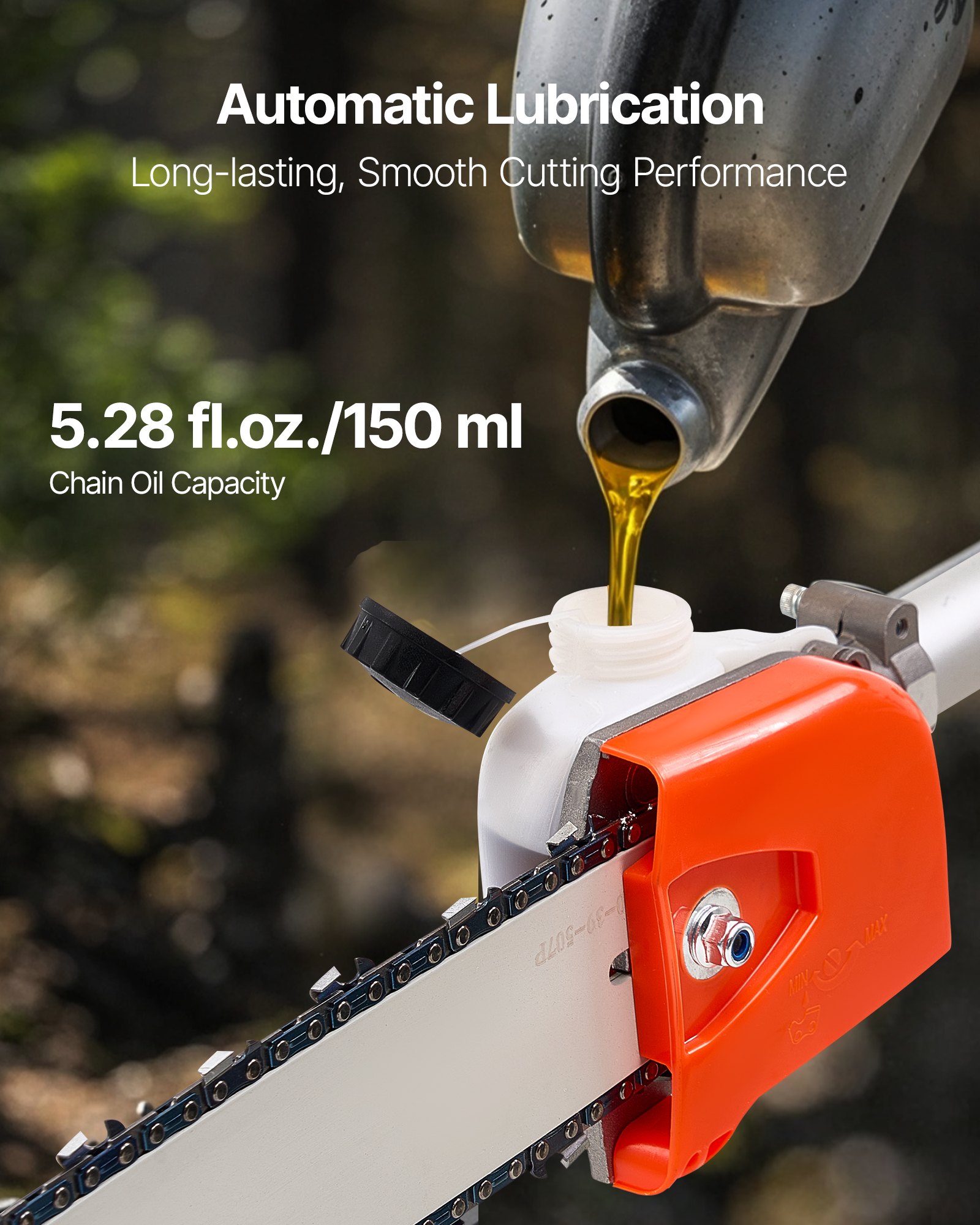VEVOR Motosierra de Pértiga a Gasolina, Motosierra Inalámbrica de 43 cc y 2 Tiempos con Barra de Corte de 25,4 cm, Tanque de Combustible de 850 ml y Extensible de 2,08-3,58 m para Podar Árboles