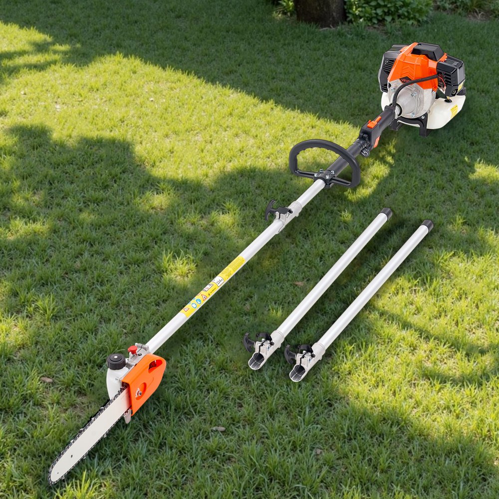 VEVOR Gas Pole Saw, 43CC 2 Stroke Gas Powered Pole Saws with 30.48 cm Cutting Bar, Cordless Tree Trimmer with Rotatable Head, 2.16 to 3.66 m Extendable, Powerful Chainsaw for Tree Trimming Pruning