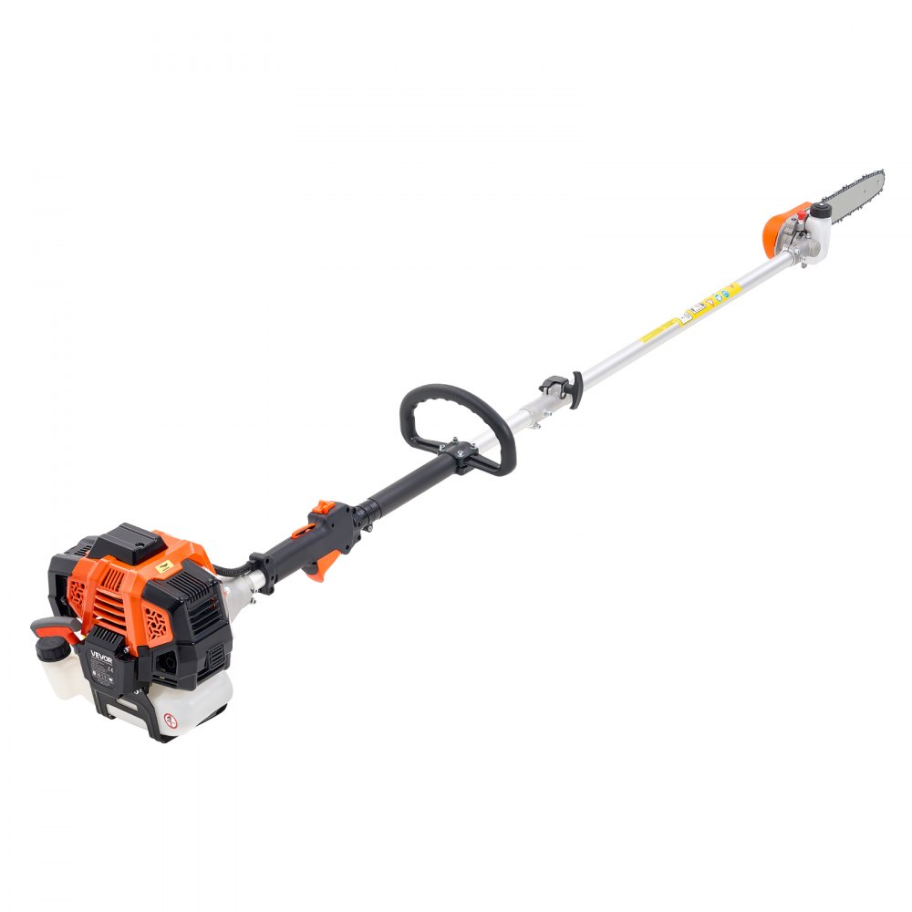 VEVOR Motosierra de Pértiga a Gasolina, Motosierra Inalámbrica de 43 cc y 2 Tiempos con Barra de Corte de 25,4 cm, Cabezal Giratorio, y Extensible de 2,16 a 3,66 m para Podar Árboles, Naranja