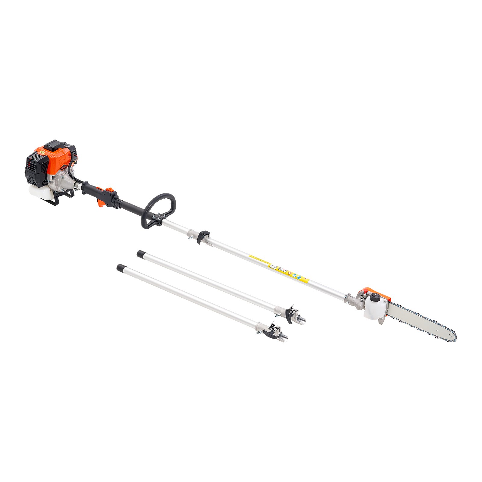 VEVOR Motosierra de Pértiga a Gasolina, Motosierra Inalámbrica de 43 cc y 2 Tiempos con Barra de Corte de 25,4 cm, Cabezal Giratorio, y Extensible de 2,16 a 3,66 m para Podar Árboles, Naranja