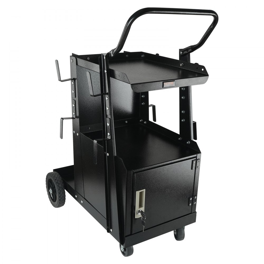 VEVOR Carro de Soldadura 2 Estantes con Armario con Cerradura Equipo de Soldadura Móvil 120 kg Carro con 2 Soportes para Bombonas de Gas para Soldadura Manual por Arco con Gas Protector