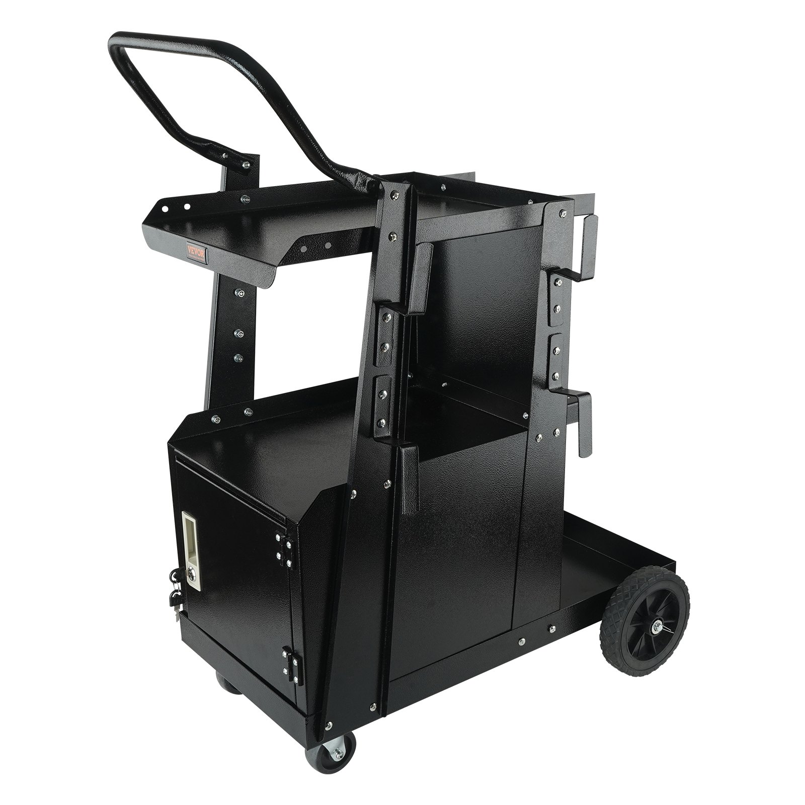 VEVOR Carro de Soldadura 2 Estantes con Armario con Cerradura Equipo de Soldadura Móvil 120 kg Carro con 2 Soportes para Bombonas de Gas para Soldadura Manual por Arco con Gas Protector