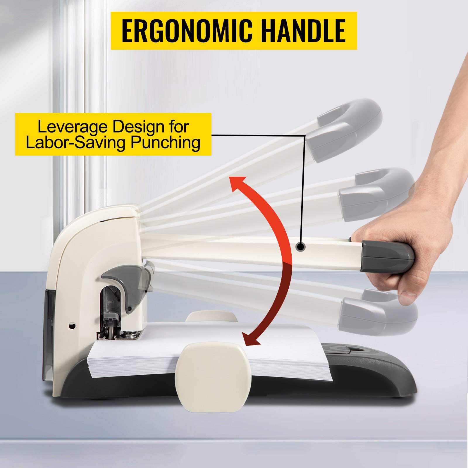 VEVOR Perforadora de Papel 2 Orificios Perforadora de Gruesos y Esfuerzo Capacidad de 200 Hojas Diámetro 6 mm Perforadora de Agujero 13,9 x 36,2 x 17,8 cm con Cuerpo de Metal y Taladro para Oficinas