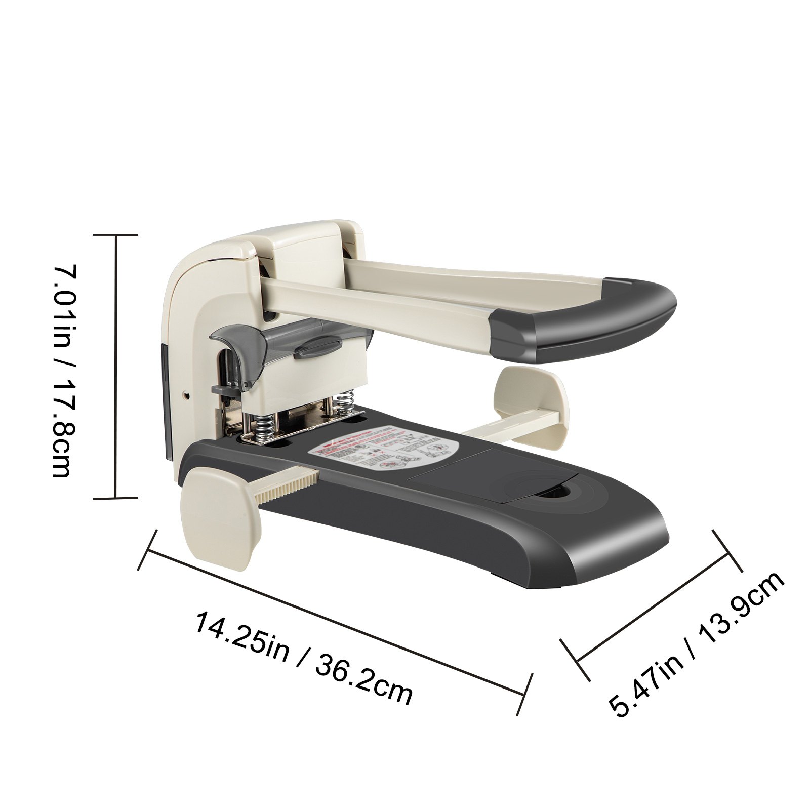 VEVOR Perforadora de Papel 2 Orificios Perforadora de Gruesos y Esfuerzo Capacidad de 200 Hojas Diámetro 6 mm Perforadora de Agujero 13,9 x 36,2 x 17,8 cm con Cuerpo de Metal y Taladro para Oficinas