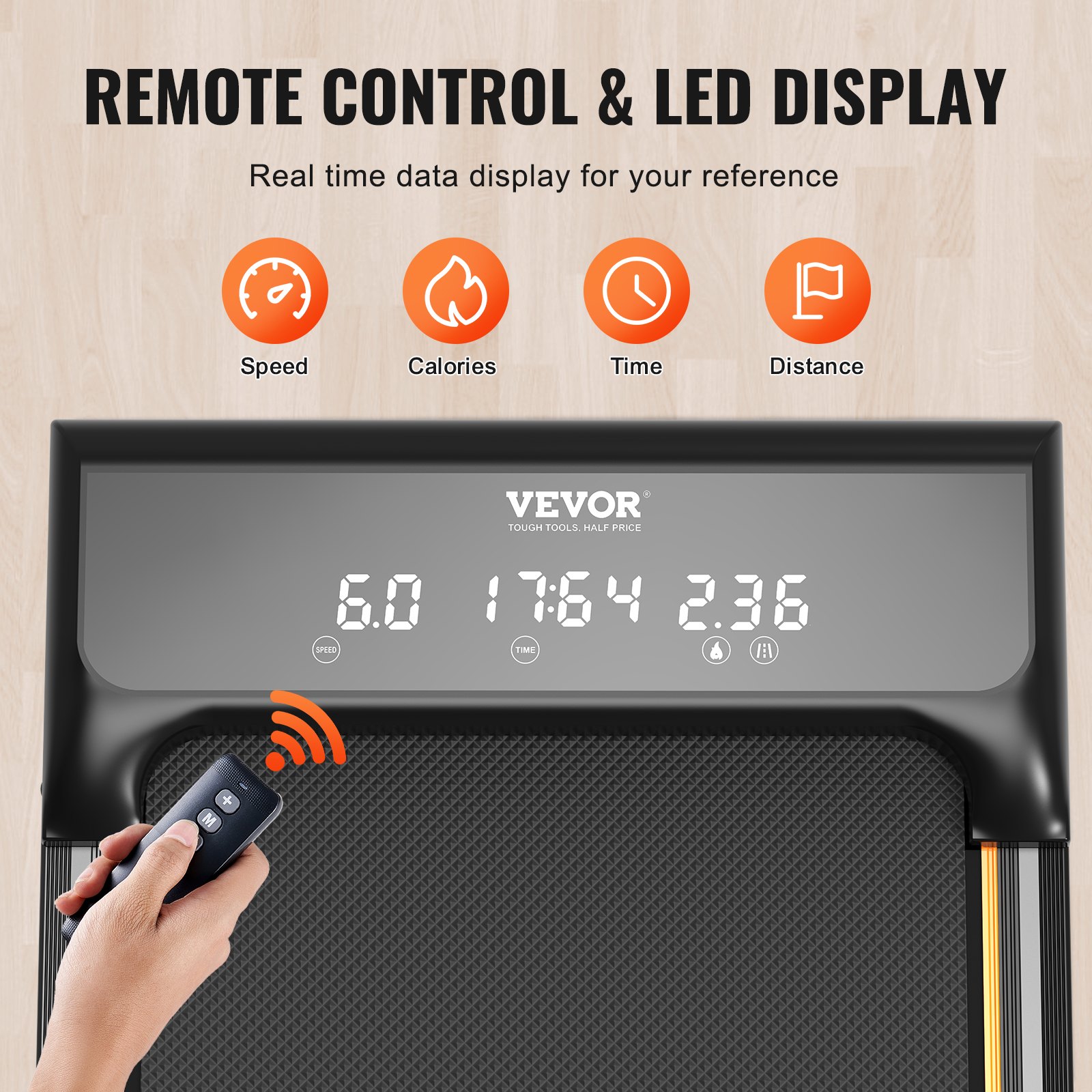 VEVOR Walking Pad Treadmill for Under-Desk Use, Work Treadmill, Foldable Treadmill with 120 kg Weight Capacity, Portable 2-in-1 Pad with 2.5 HP, Handlebar, Remote Control, LED Display, 1-10 km/h