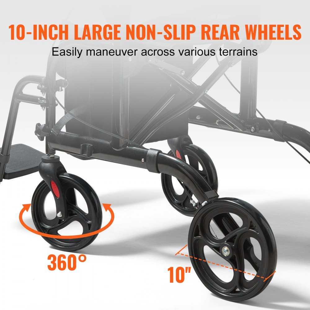 VEVOR Andador con Ruedas y Silla de Transporte para Personas Mayores, Andador Plegable con Ruedas y Reposapiés, Andador de Movilidad de Aluminio Ligero con Mango Ajustable, Ruedas Todo Terreno, 136 kg