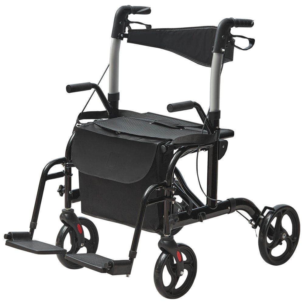 VEVOR Andador con Ruedas y Silla de Transporte para Personas Mayores, Andador Plegable con Ruedas y Reposapiés, Andador de Movilidad de Aluminio Ligero con Mango Ajustable, Ruedas Todo Terreno, 136 kg